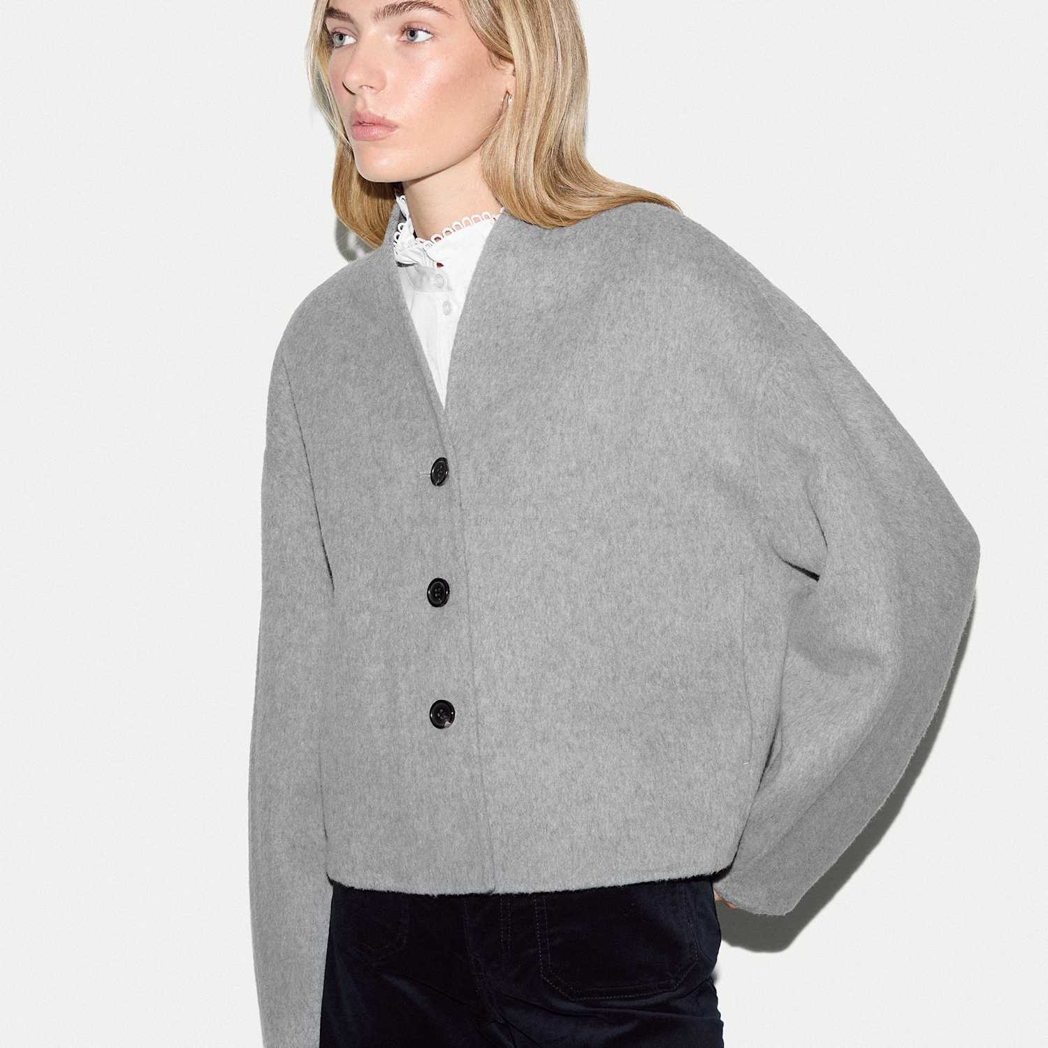 Jigsaw Women's Pure Wool Double Faced Cropped Coat - 10 - Grey - Available at M&S
