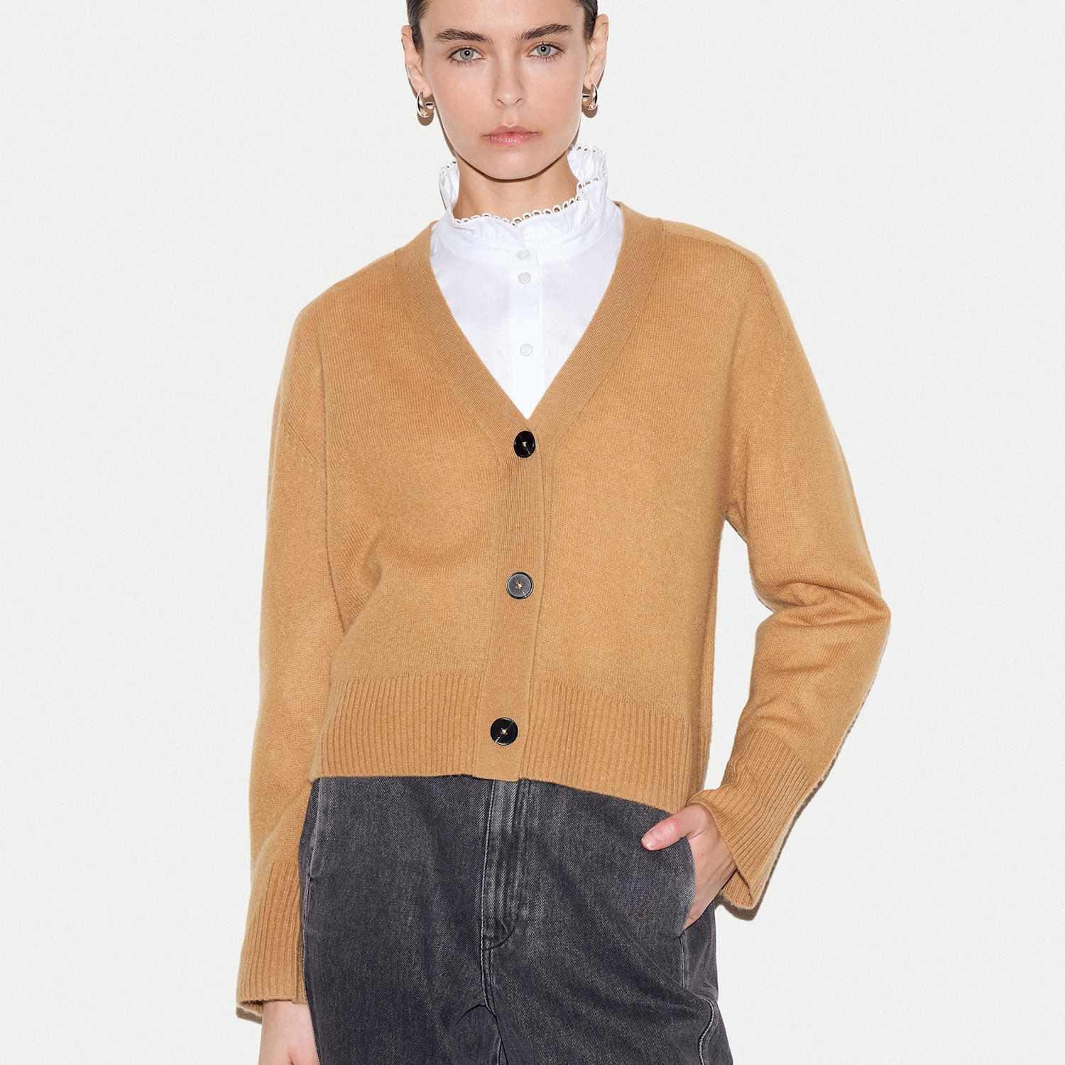 Jigsaw Women's Merino Wool Rich V Neck Relaxed Cardigan with Cashmere - Small - Camel - Available at M&S