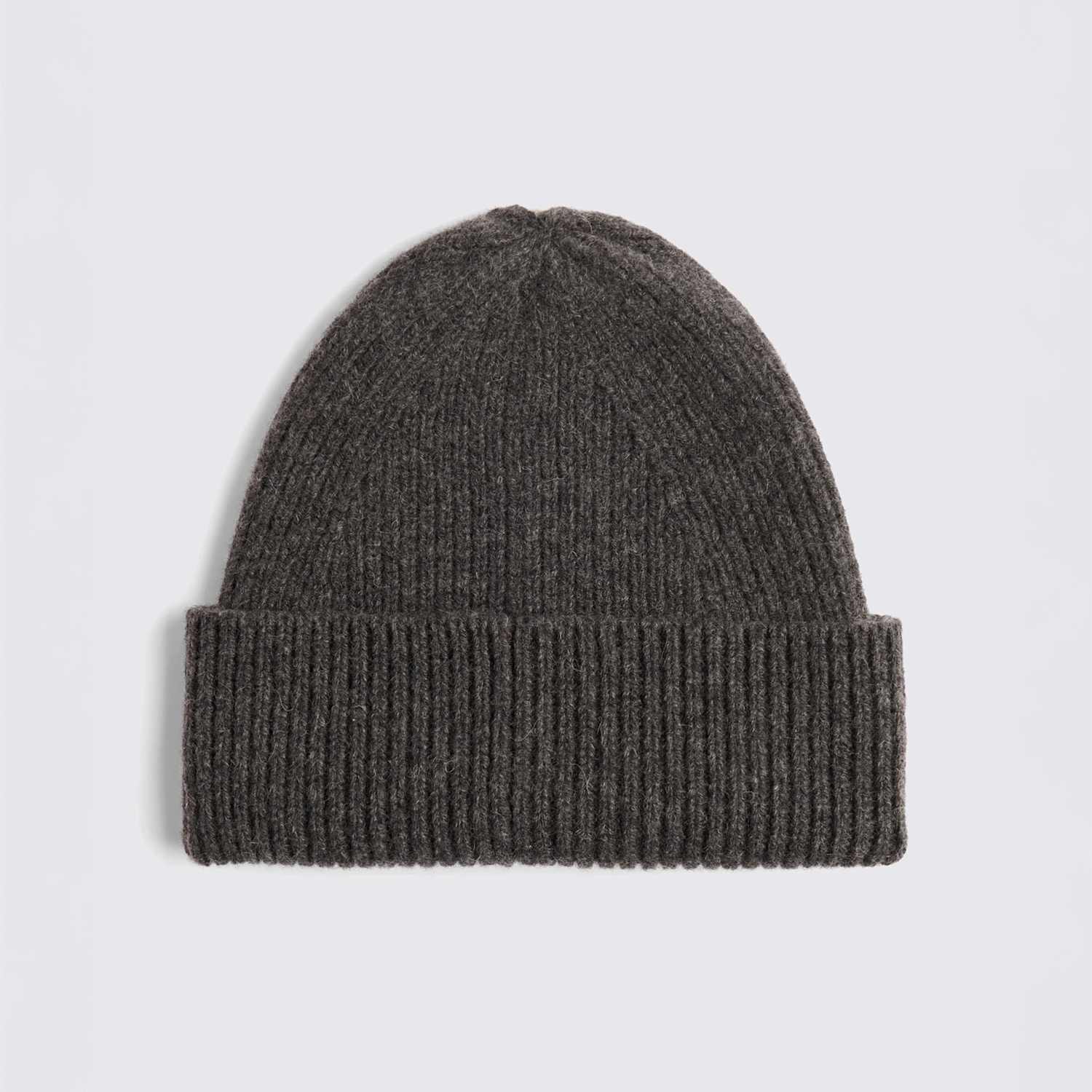Moss Men's Lambswool Rich Ribbed Beanie with Cashmere - Charcoal - Available at M&S