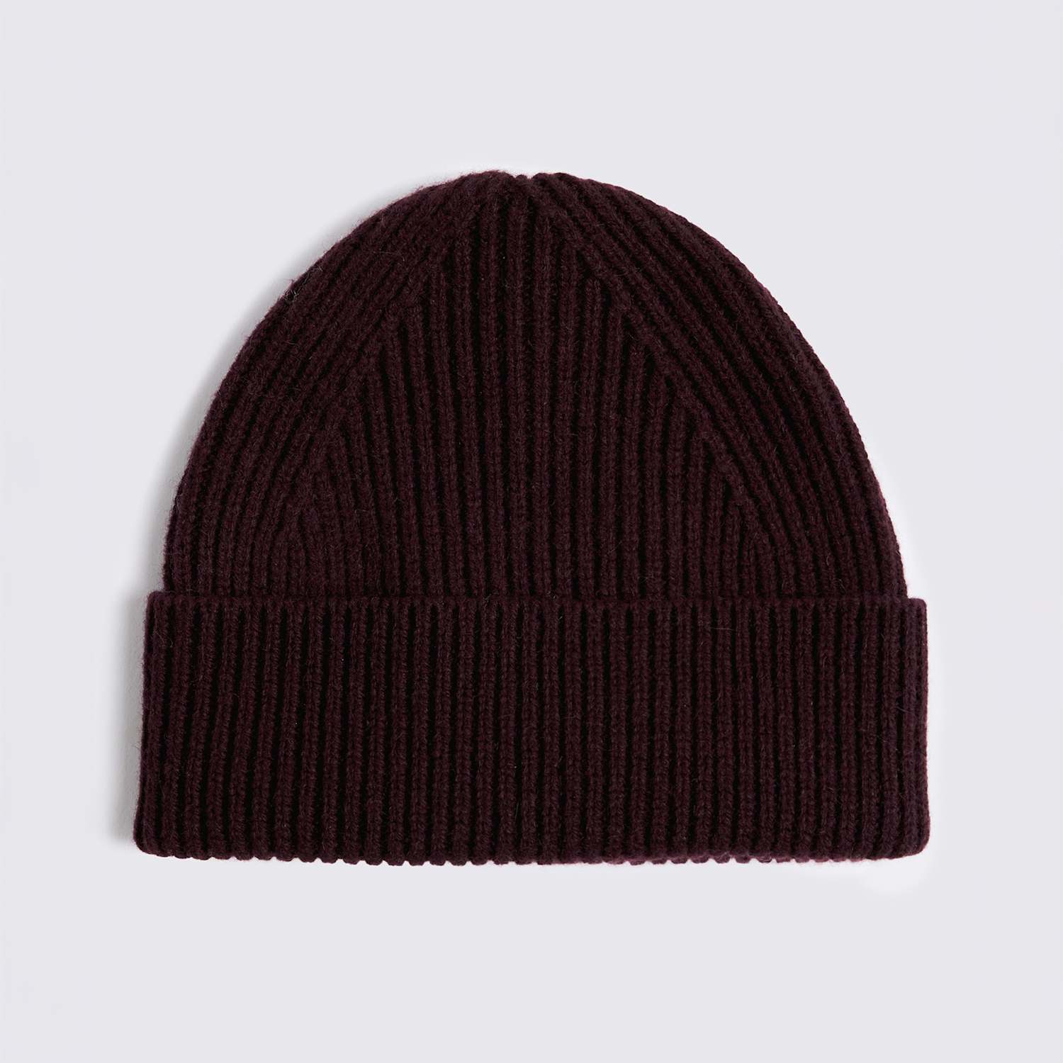 Moss Men's Lambswool Rich Ribbed Beanie with Cashmere - Burgundy - Available at M&S