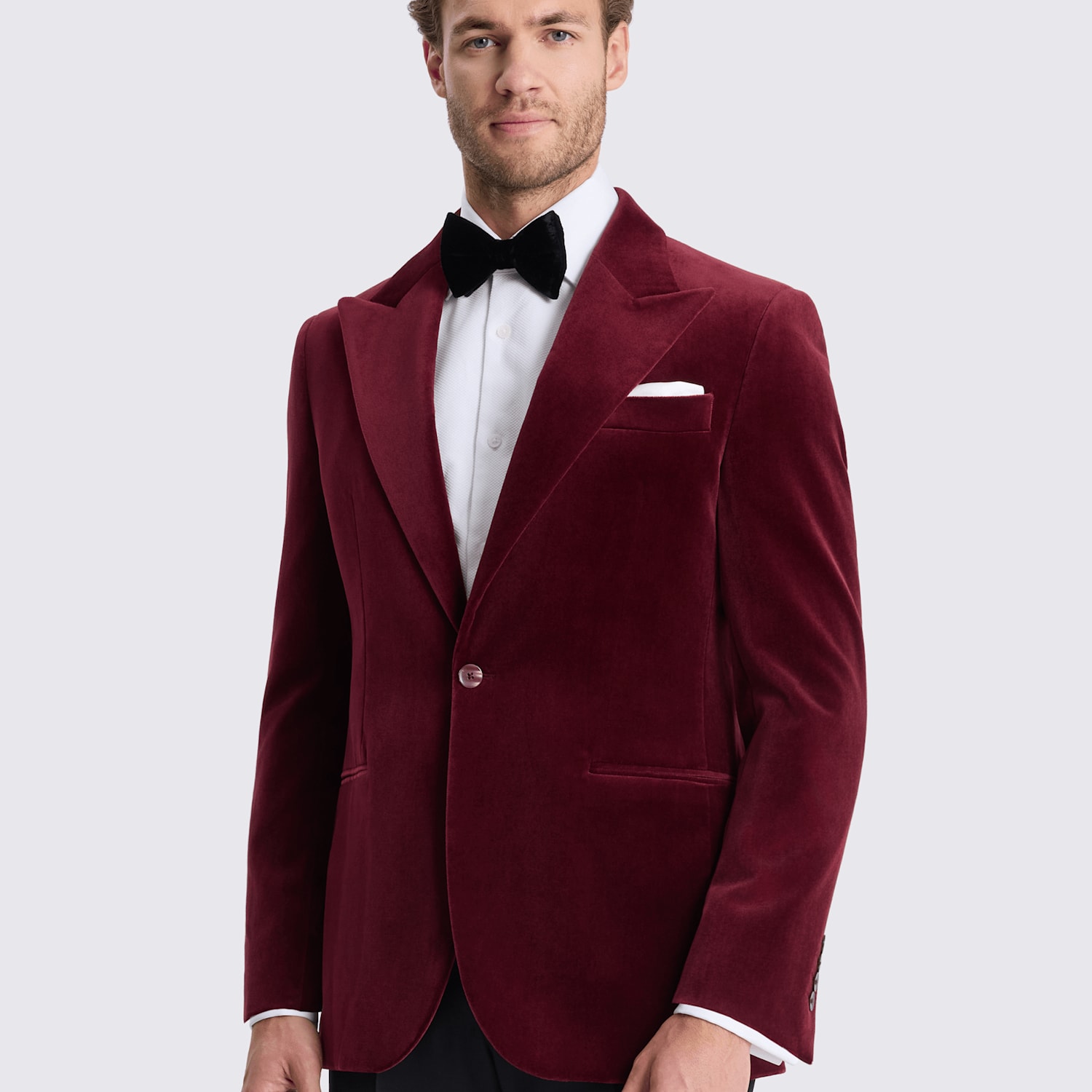 Moss Men's Tailored Fit Velvet Tuxedo Jacket - 44 - Burgundy - Available at M&S