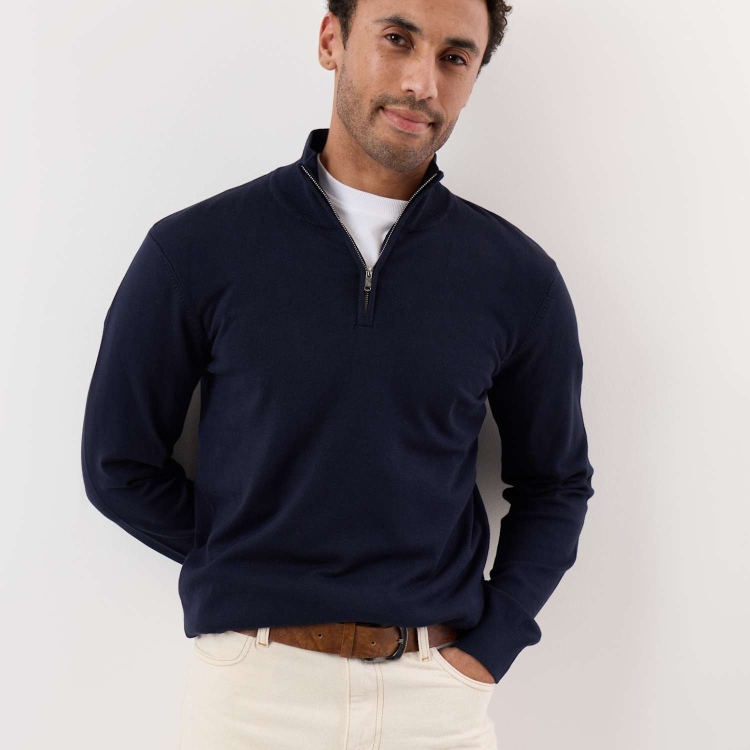 Threadbare Men's Soft Knit Quarter Zip Jumper - XL - Navy - Available at M&S