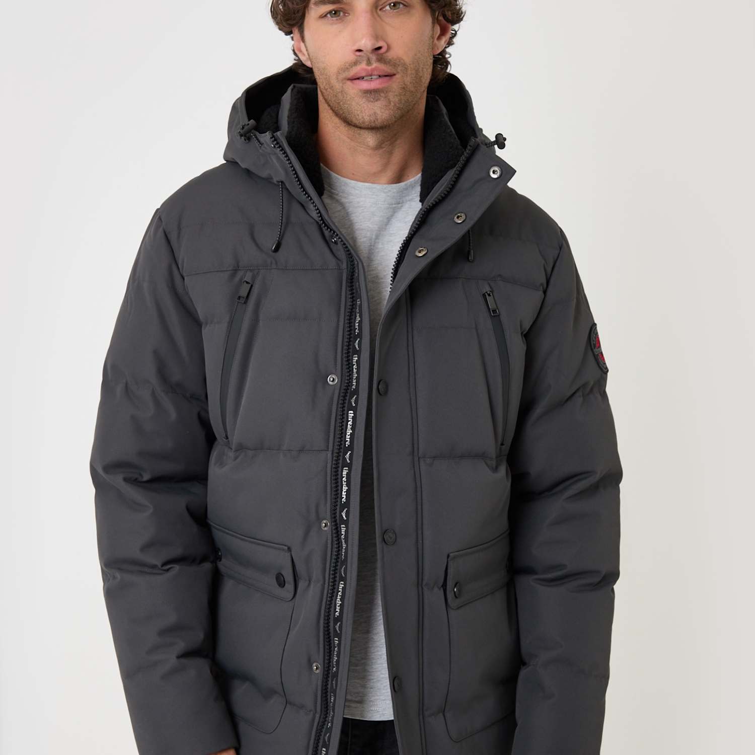 Threadbare Men's Showerproof Borg Lined Hooded Puffer Jacket - M - Grey - Available at M&S