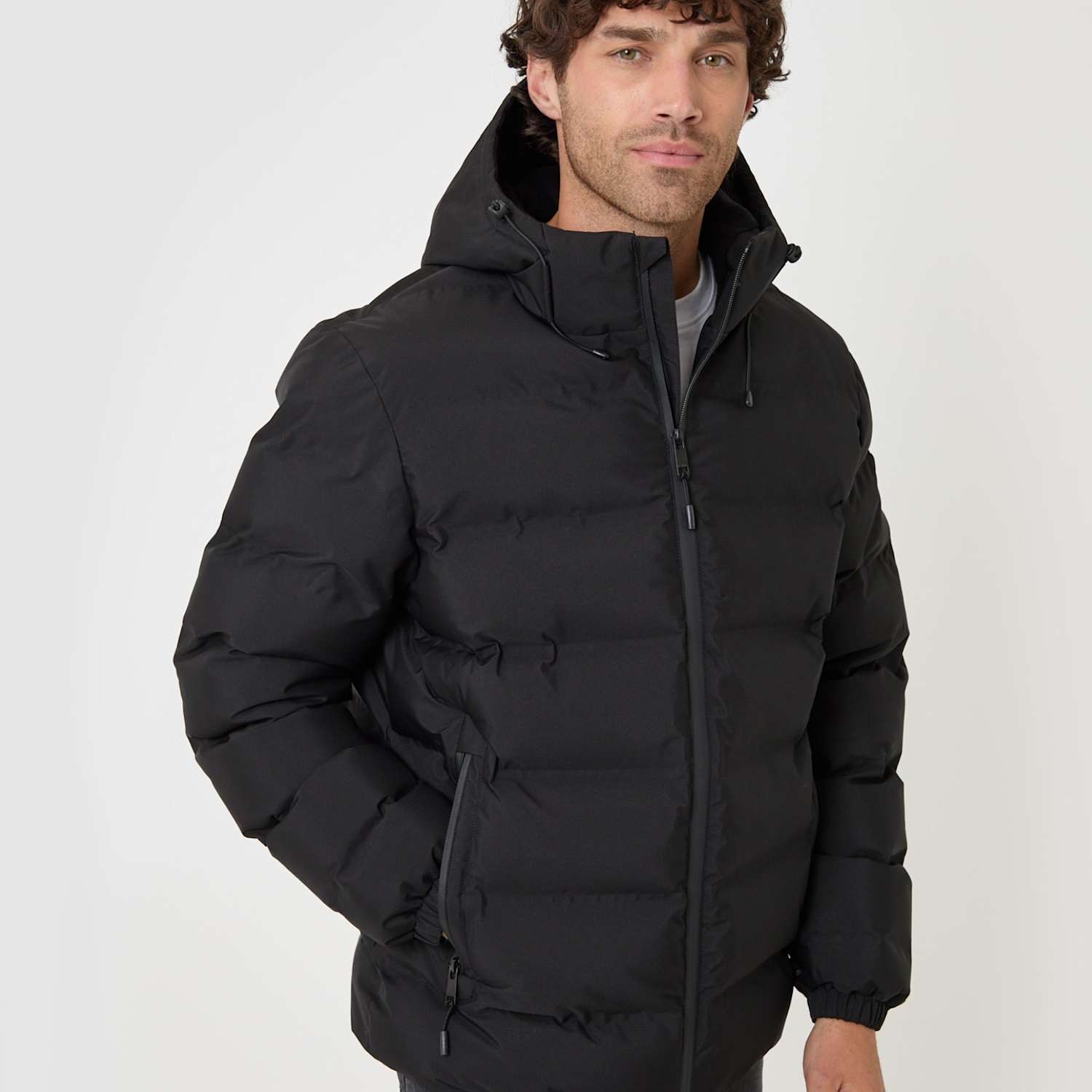 Threadbare Men's Showerproof Borg Lined Hooded Puffer Jacket - XL - Black - Available at M&S