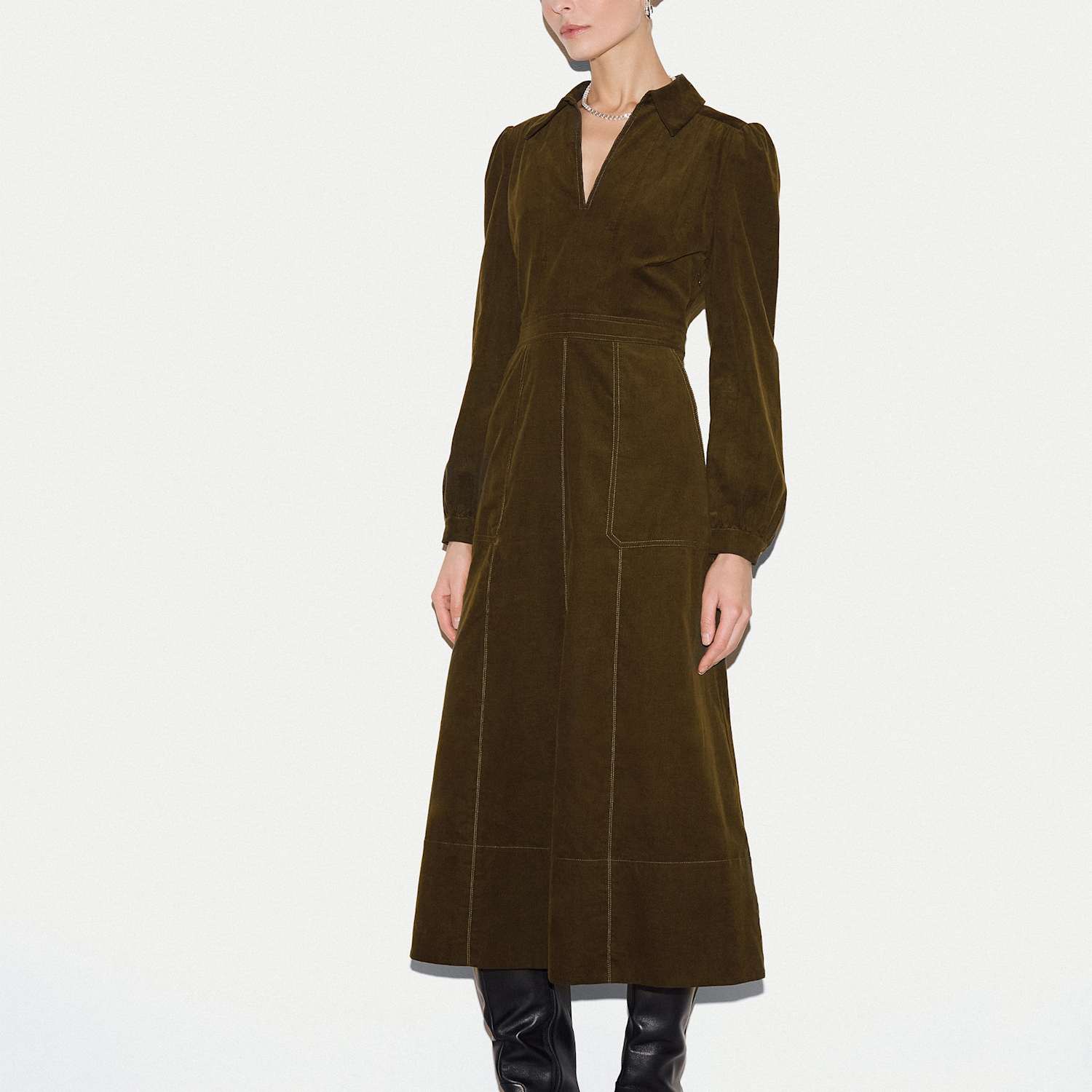 Jigsaw Women's Cord Waisted Midi Dress - 12 - Olive - Available at M&S