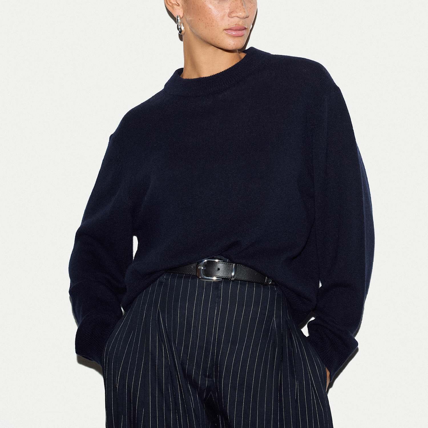 Jigsaw Women's Merino Cashmere Blend Crew Neck Relaxed Jumper - Large - Navy - Available at M&S