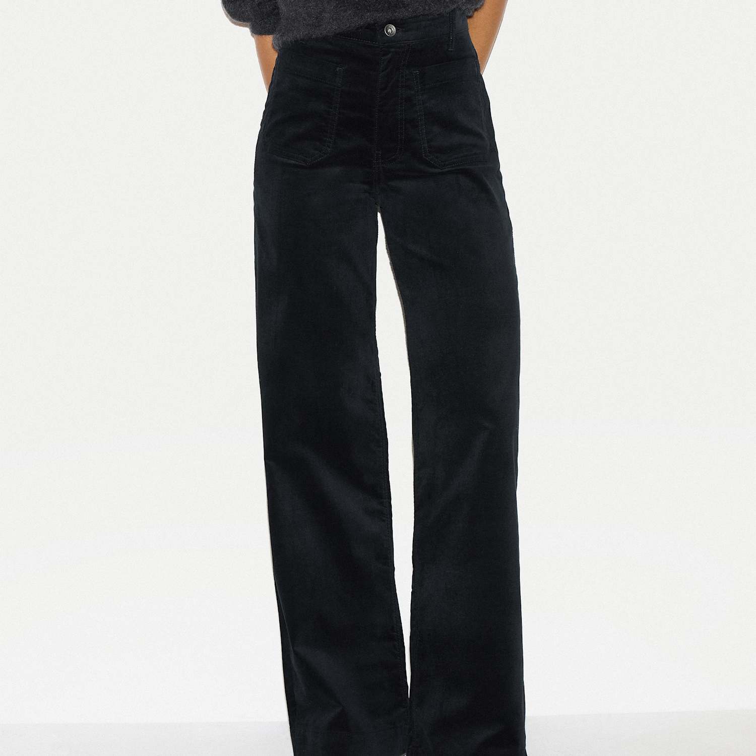 Jigsaw Women's Velvet Patch Pocket Wide Leg Jeans - 24 - Black - Available at M&S