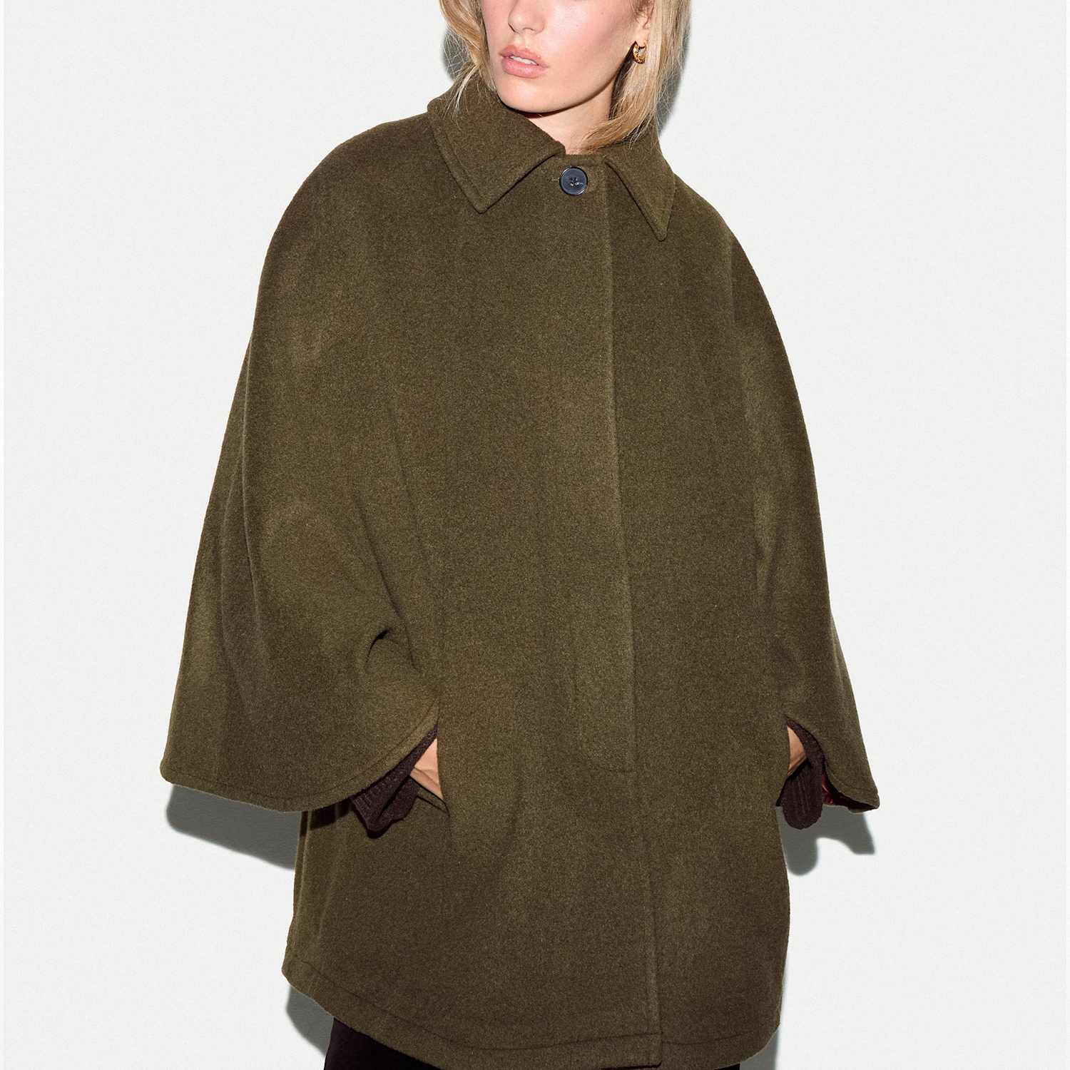 Jigsaw Women's Pure Wool Oversized Collared Cape - Small-Medium - Khaki - Available at M&S