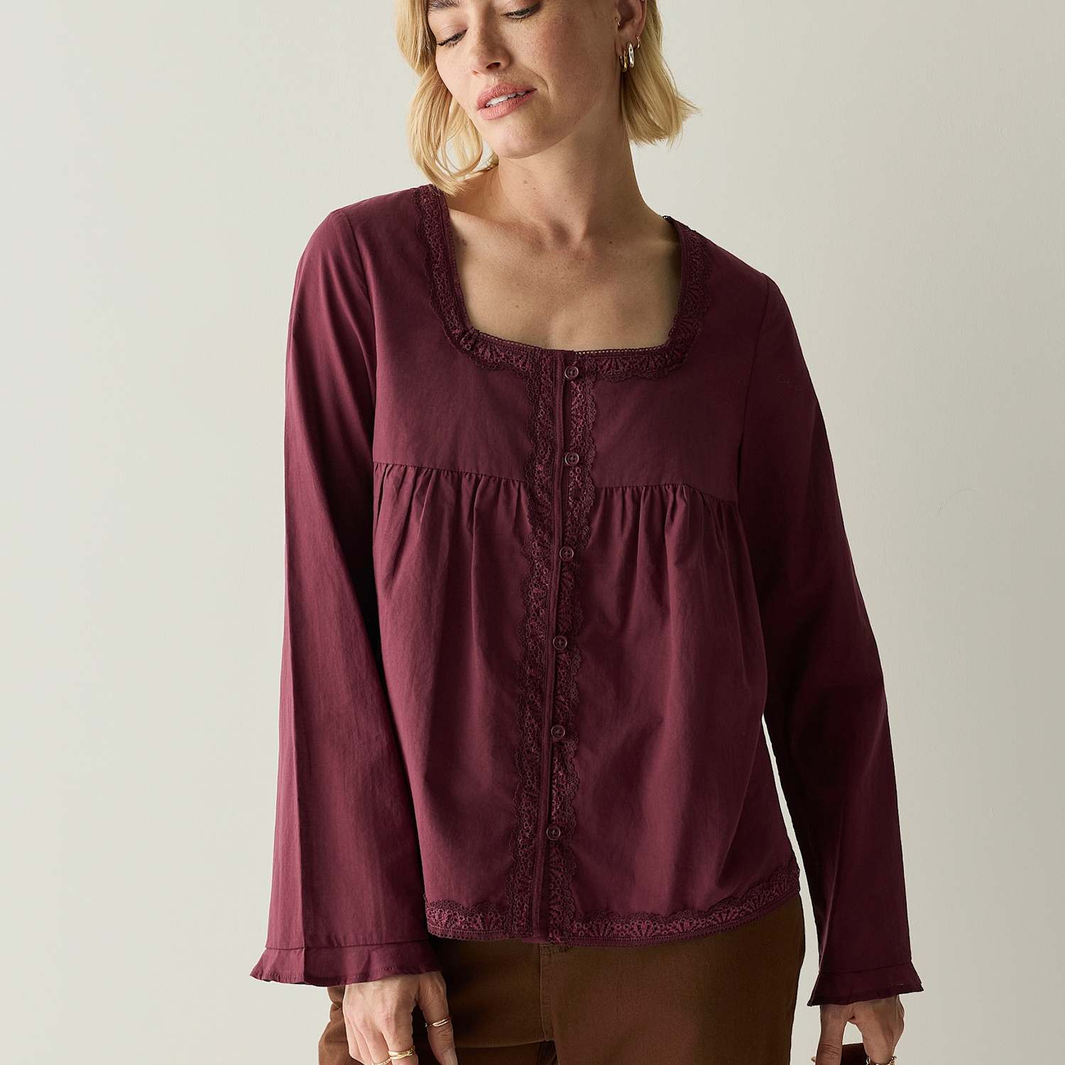 Regatta Women's Pure Cotton Square Neck Button Detail Top - 10 - Burgundy - Available at M&S
