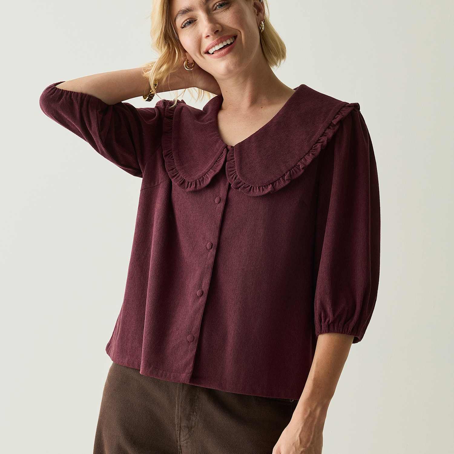 Regatta Women's Cord Collared Relaxed Blouse - 8 - Burgundy - Available at M&S
