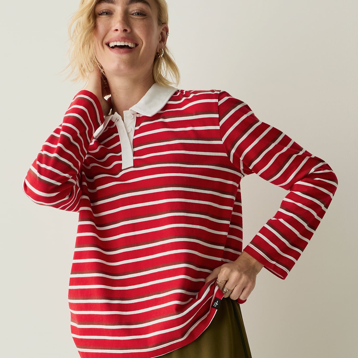 Regatta Women's Pure Cotton Striped Relaxed Rugby Top - 20 - Red Mix - Available at M&S