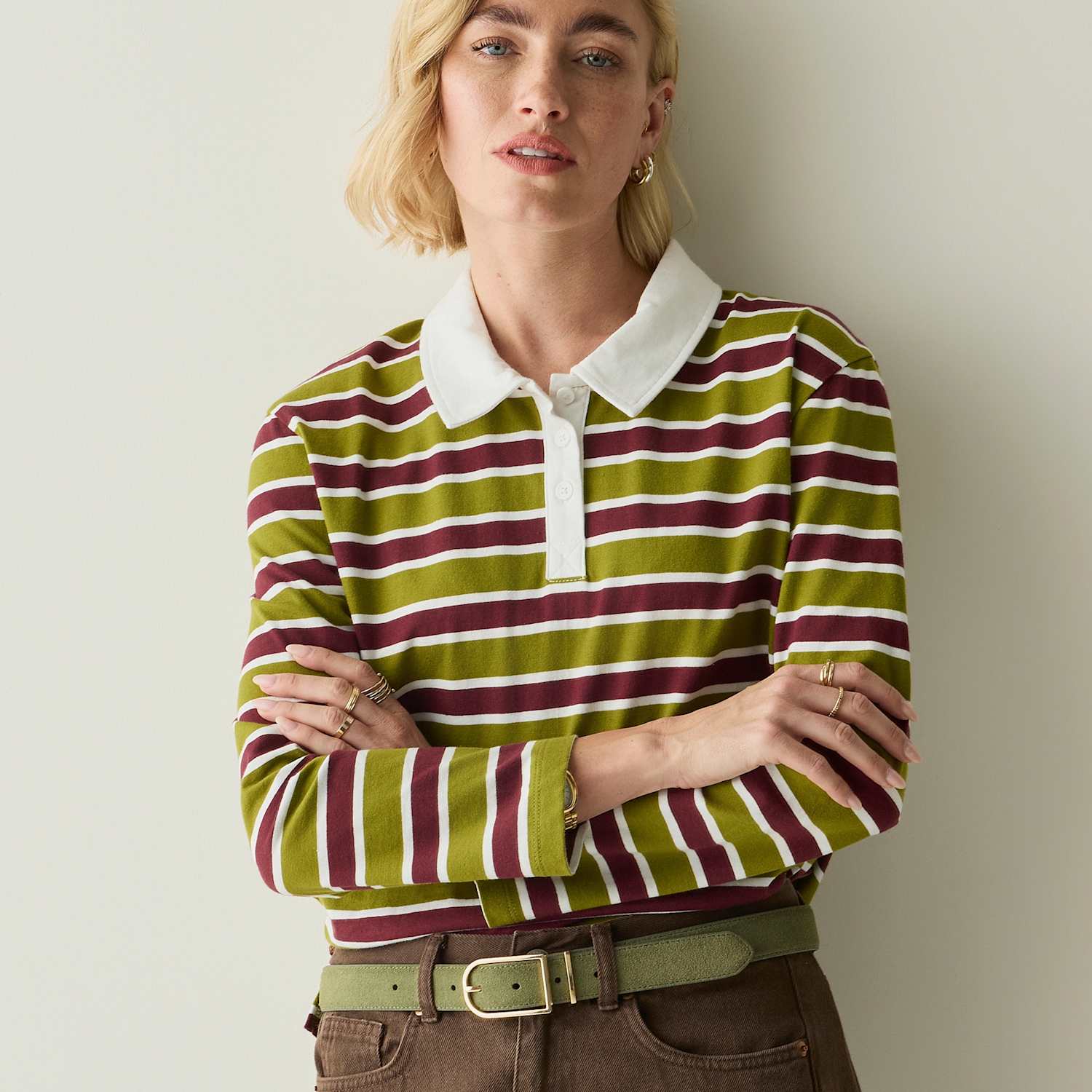Regatta Women's Pure Cotton Striped Relaxed Rugby Top - 12 - Green Mix - Available at M&S
