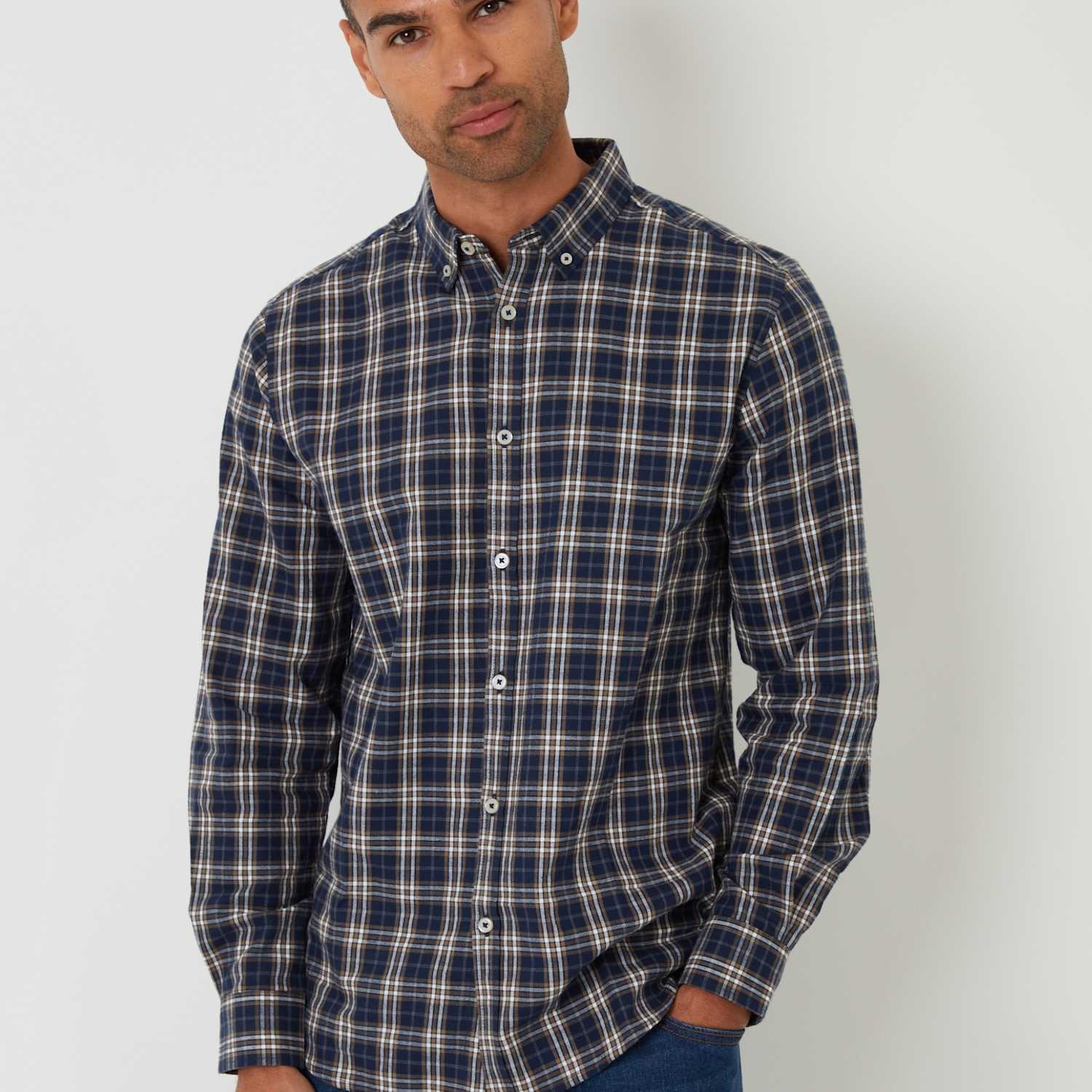 Threadbare Men's Brushed Cotton Flannel Shirt - S - Navy Mix - Available at M&S