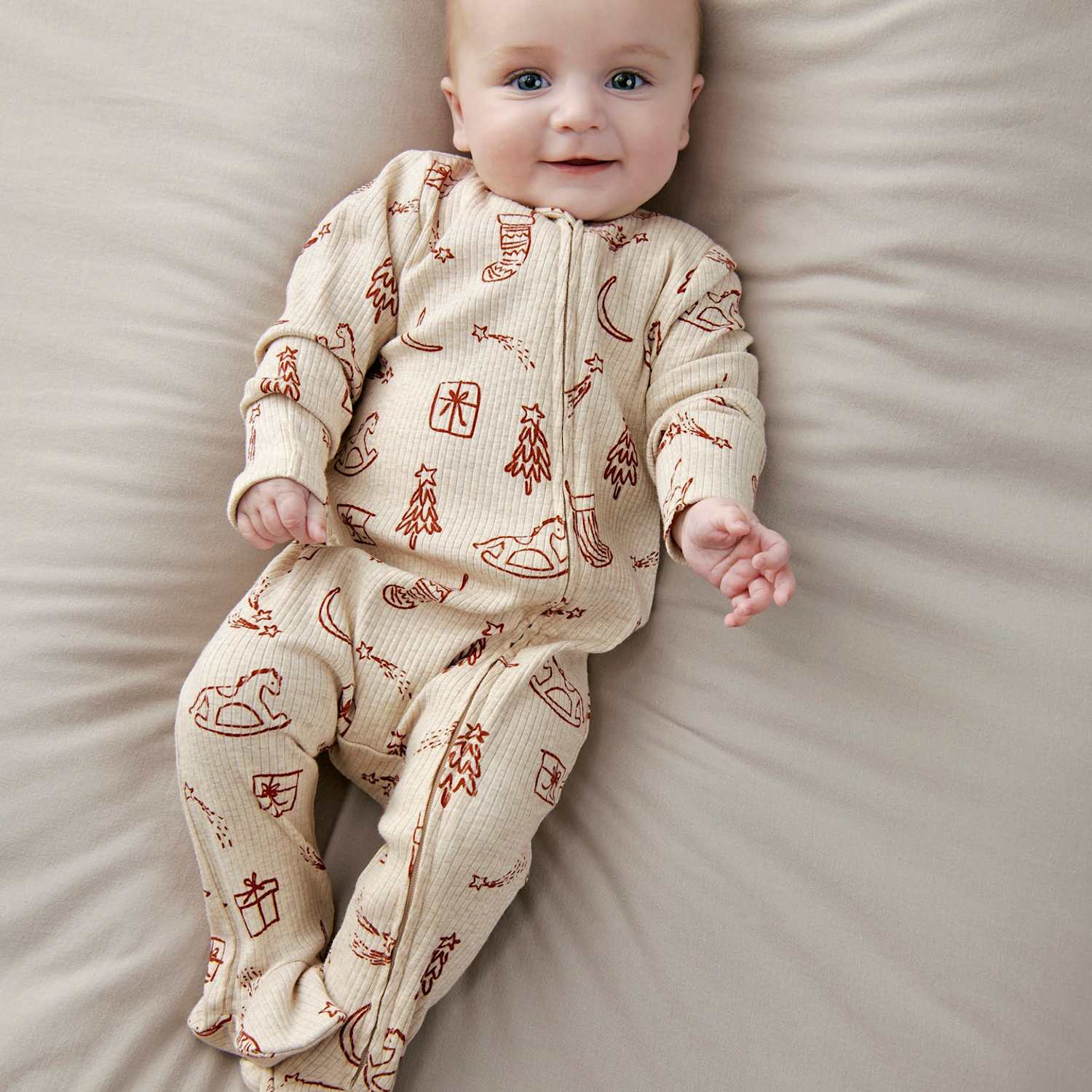 Mamas & Papas Kids Cotton Rich Christmas Sleepsuit - 3-6 Months - Beige - Available at M&S