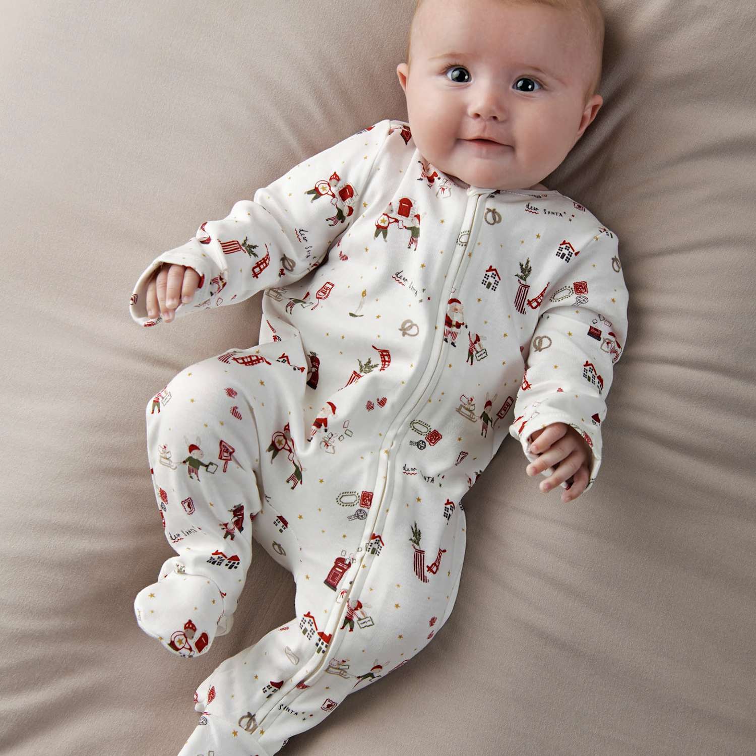 Mamas & Papas Kids Santa Christmas Print Sleepsuit - Newborn - 1 Months - White - Available at M&S