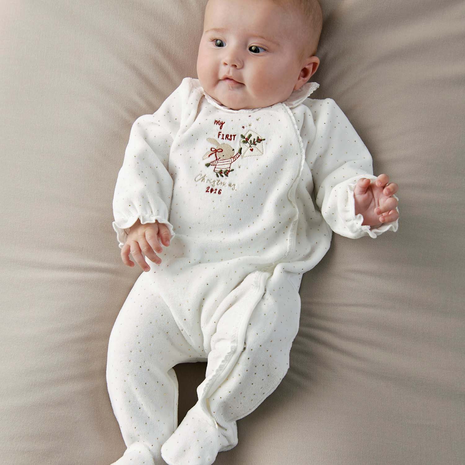 Mamas & Papas Girls My First Christmas 2026 Bunny Sleepsuit - 0-3 Months - White - Available at M&S