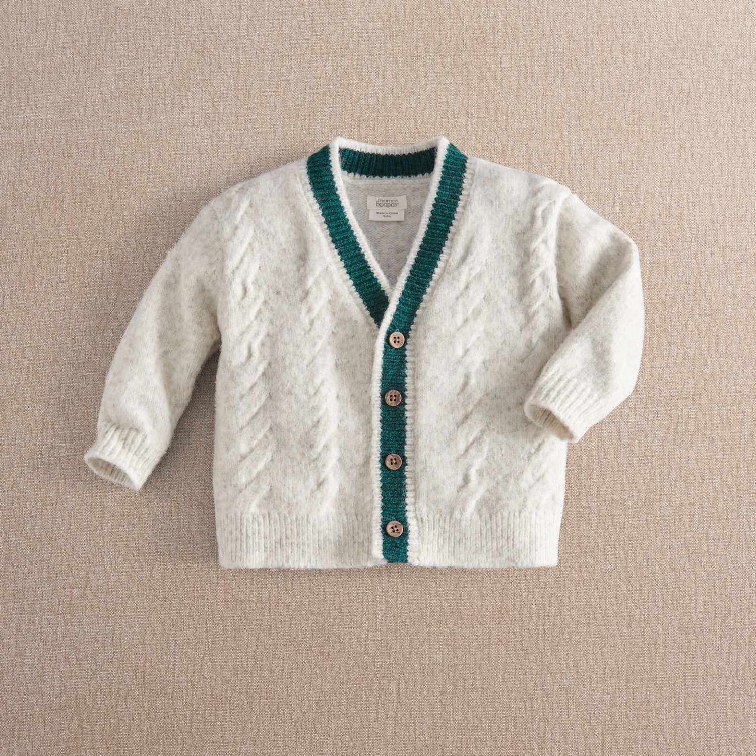 Mamas & Papas Boys Chunky Cable Knit Cardigan - 12-18 Months - Grey - Available at M&S