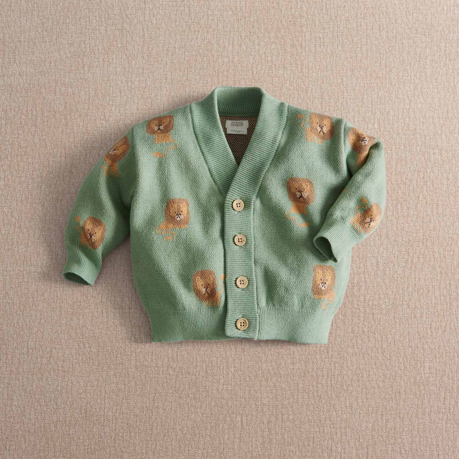 Mamas & Papas Boys Pure Cotton Lion Knitted Cardigan - 12-18 Months - Green - Available at M&S