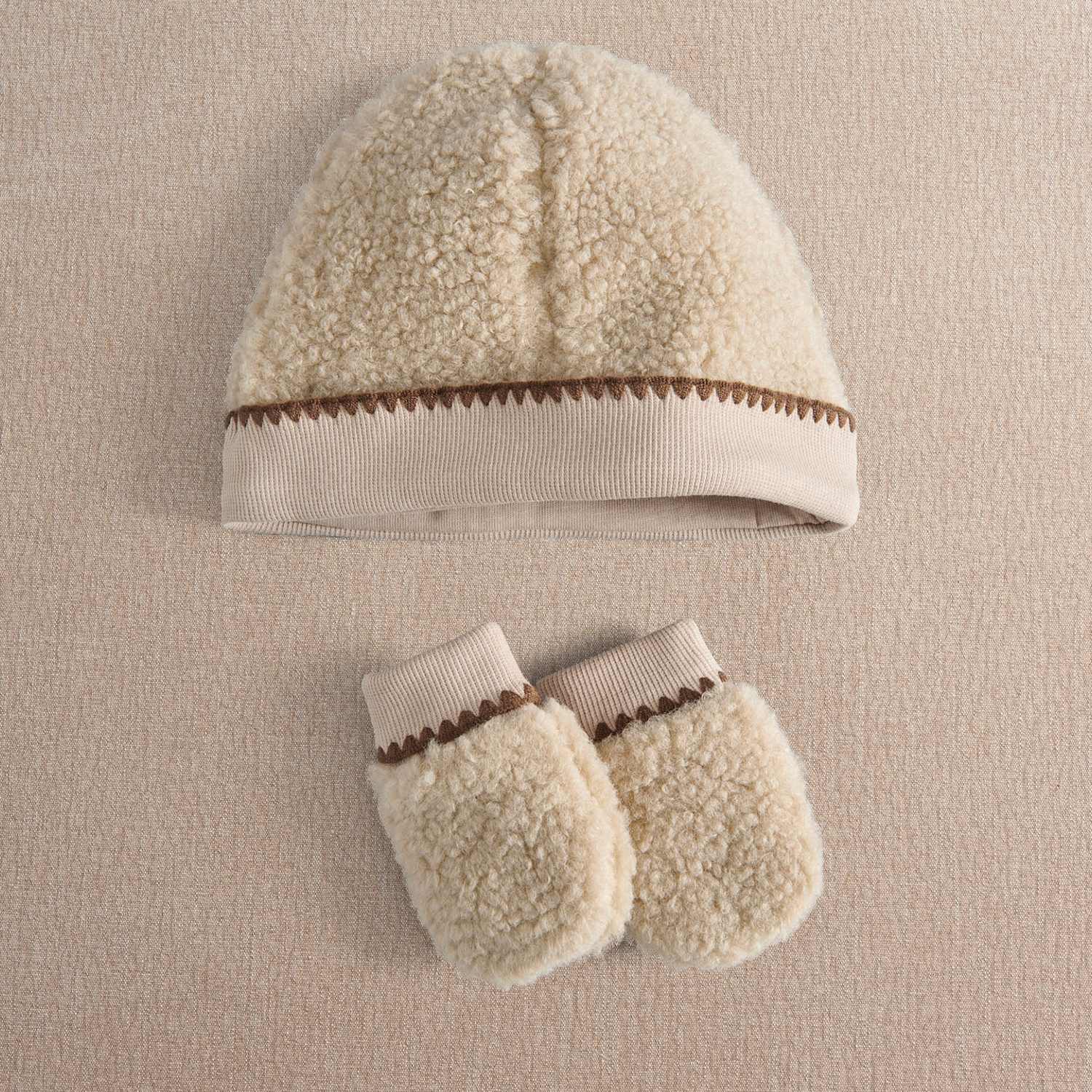 Mamas & Papas Kids Borg Hat & Mitts Set (0-12 Mths) - Newborn - Beige - Available at M&S