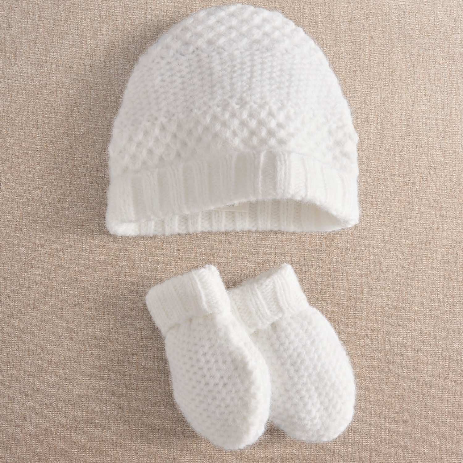 Mamas & Papas Boys Knitted Hat & Mitts Set (0-6 Mths) - 3-6 Months - White - Available at M&S