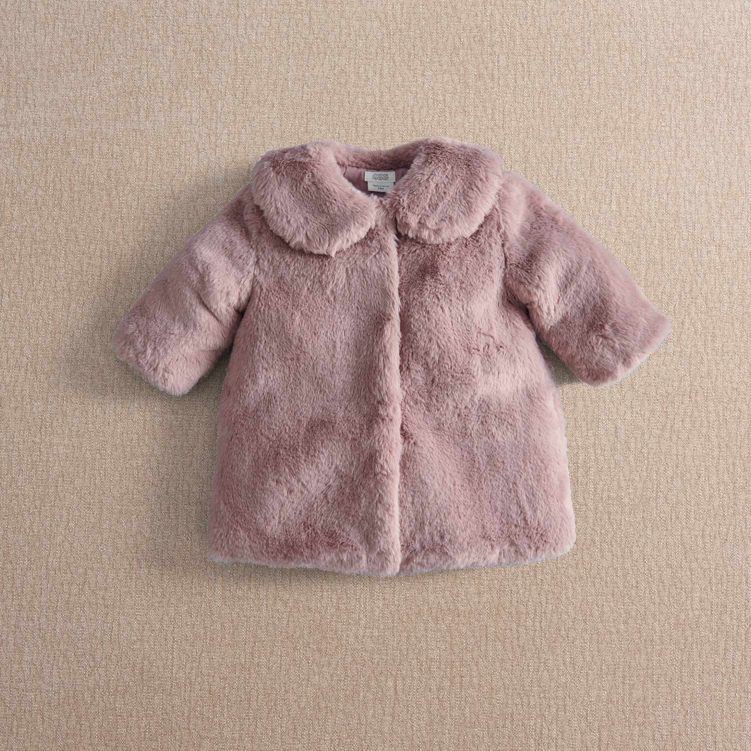 Mamas & Papas Girls Faux Fur Peter Pan Collar Coat (0-3 Yrs) - 3-6 Months - Pink - Available at M&S