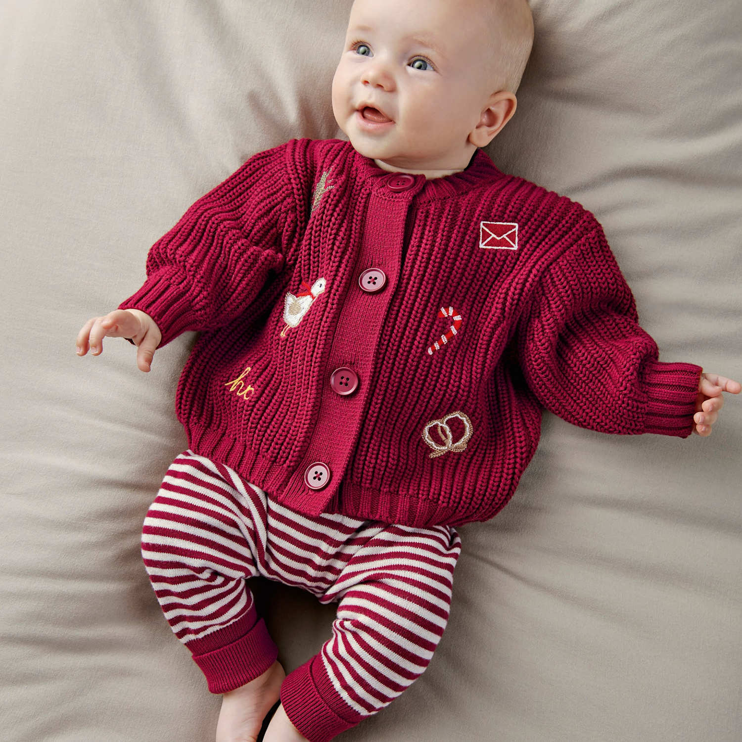Mamas & Papas Kids Pure Cotton Christmas Cardigan & Legging Set - 2-3 Years - Red - Available at M&S