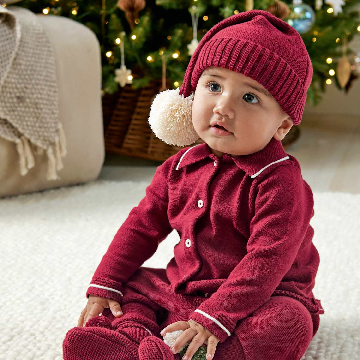 Mamas & Papas Kids Pure Cotton Christmas Shirt & Legging Set - 6-9 Months - Red - Available at M&S