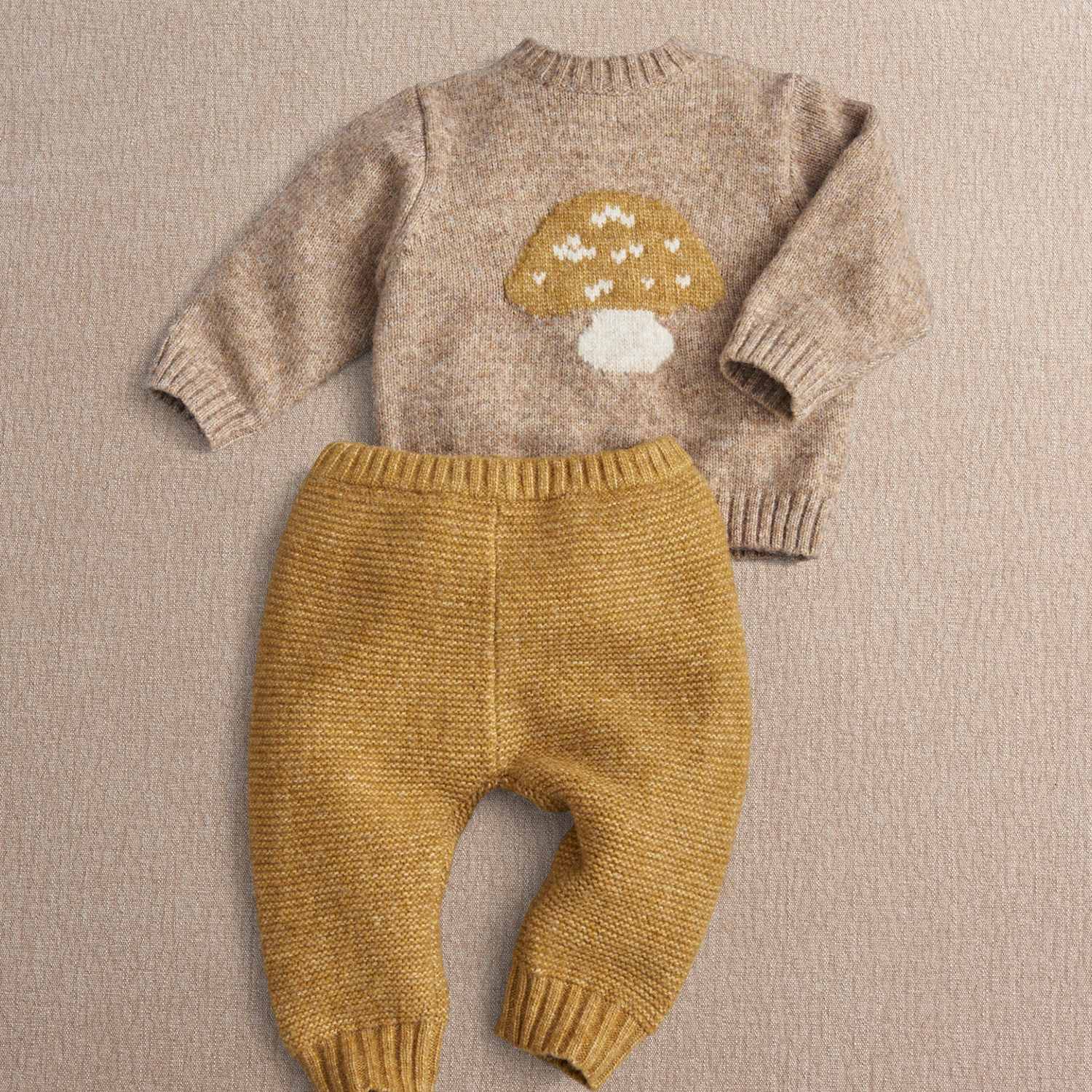 Mamas & Papas Kids Knitted Toadstool Top & Bottom Set (7lbs-18 Mths) - 6-9 Months - Beige - Available at M&S