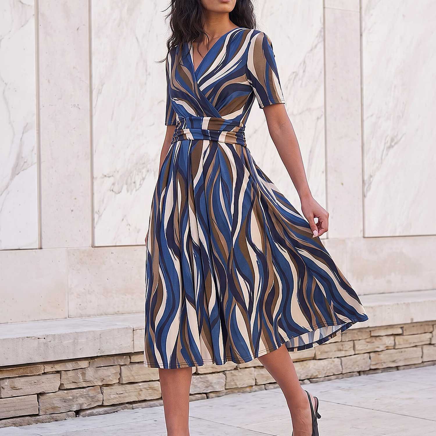 Roman Women's Abstract Print Midi Wrap Dress - 20 - Navy Mix - Available at M&S