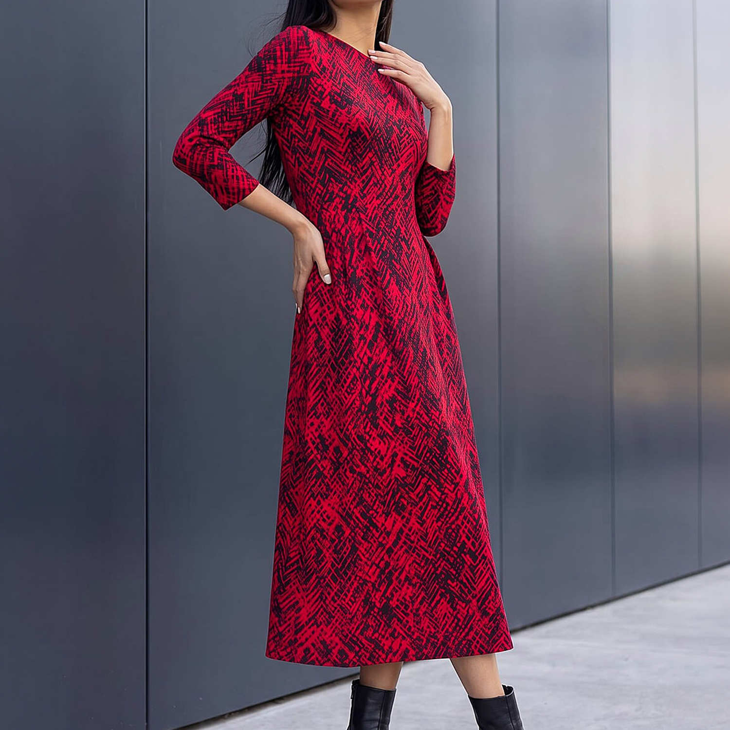 Roman Women's Abstract Ruched Midi Dress - 16 - Red Mix - Available at M&S