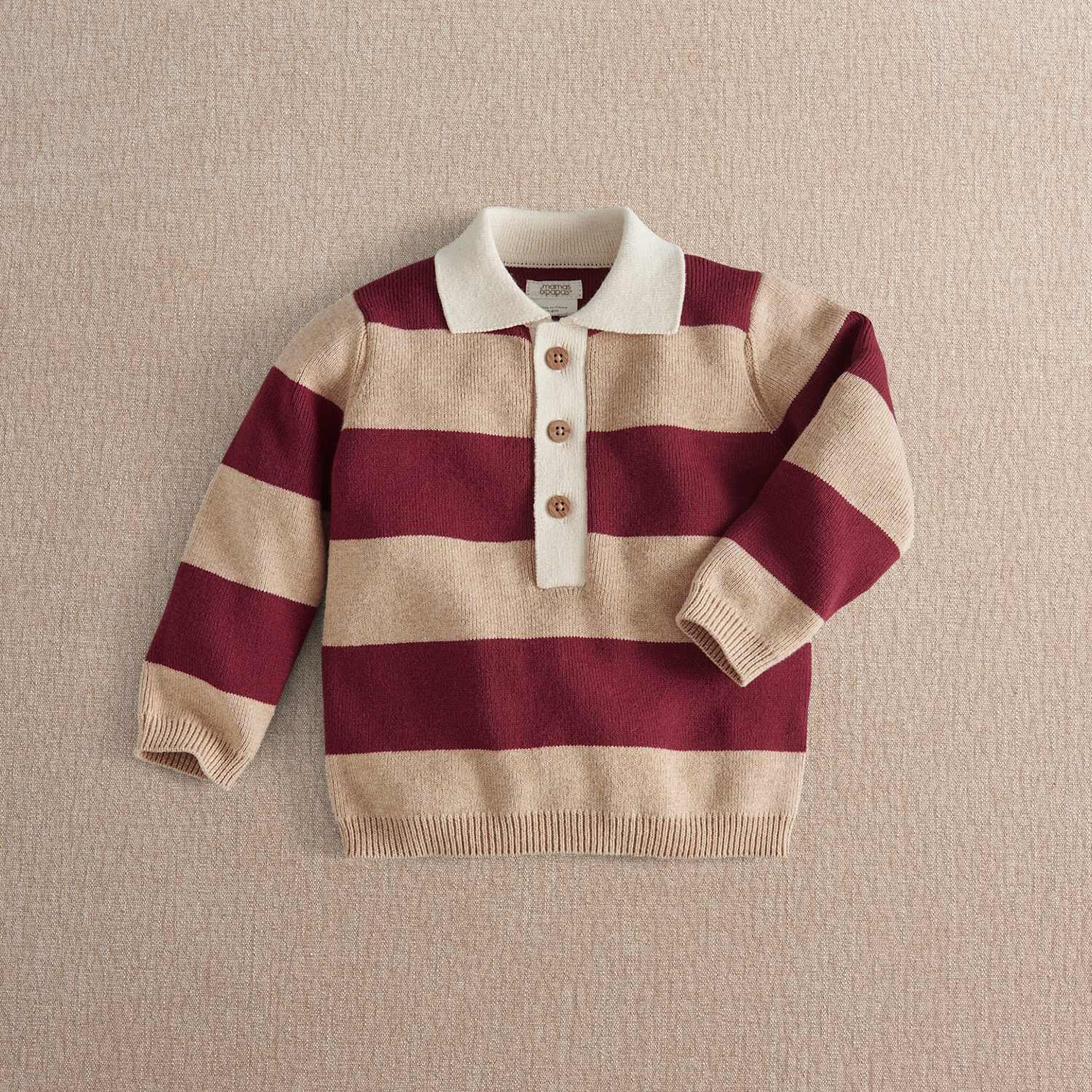 Mamas & Papas Boys Pure Cotton Striped Knitted Rugby Shirt - 12-18 Months - Beige - Available at M&S