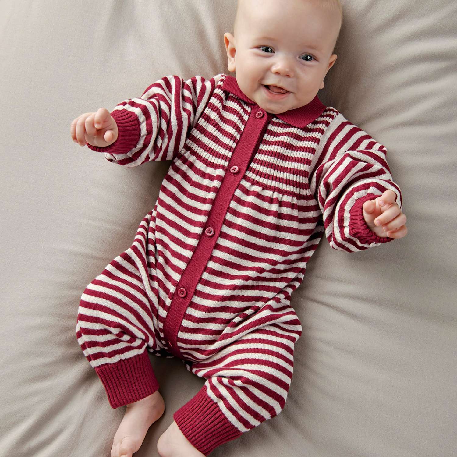 Mamas & Papas Girls Pure Cotton Striped Christmas Romper - 3-6 Months - Red - Available at M&S