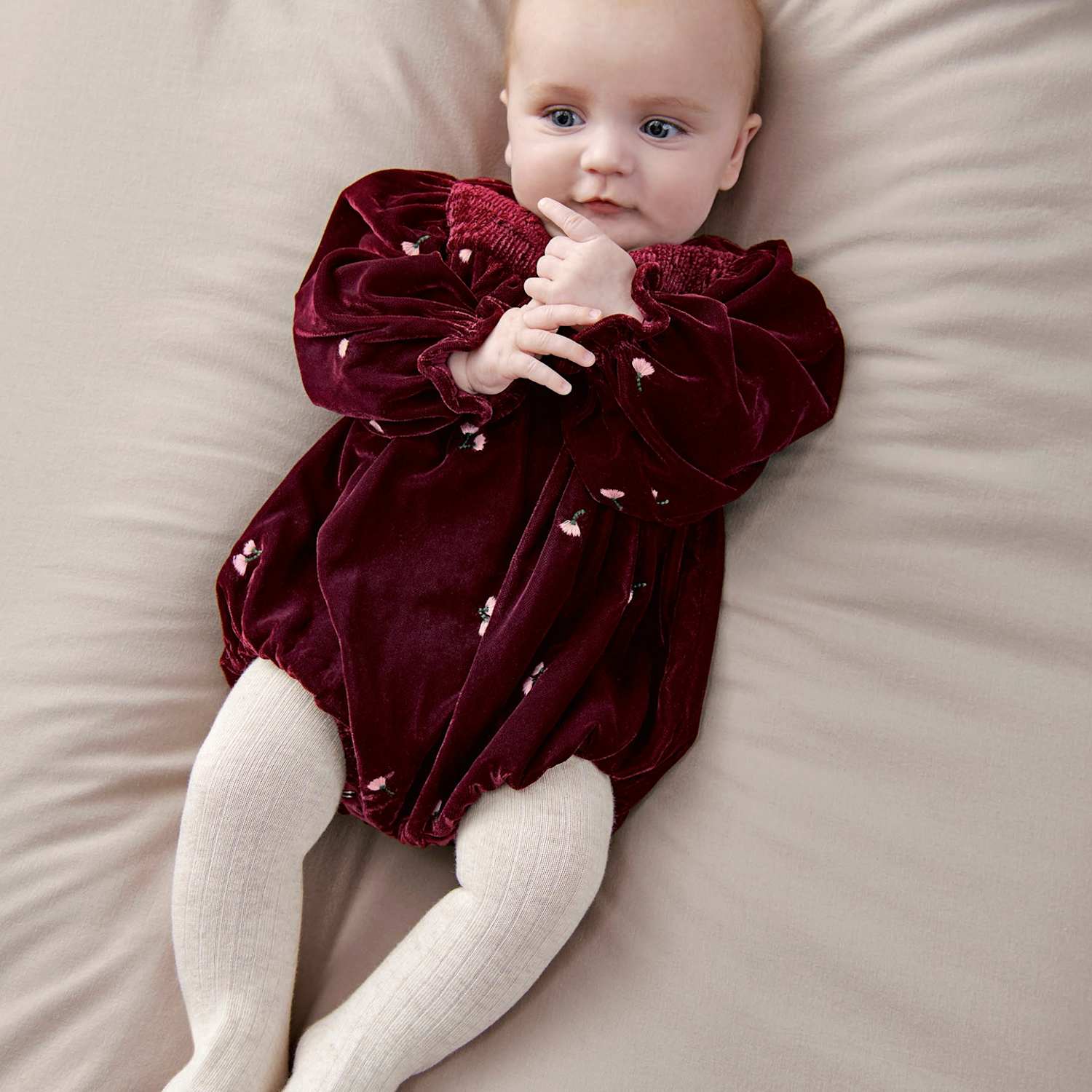 Mamas & Papas Girls Floral Embroidered Romper - 12-18 Months - Burgundy - Available at M&S