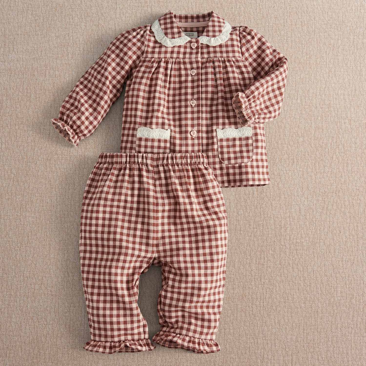 Mamas & Papas Girls Pure Cotton Checked Pyjama Set - 18-24 Months - Red - Available at M&S