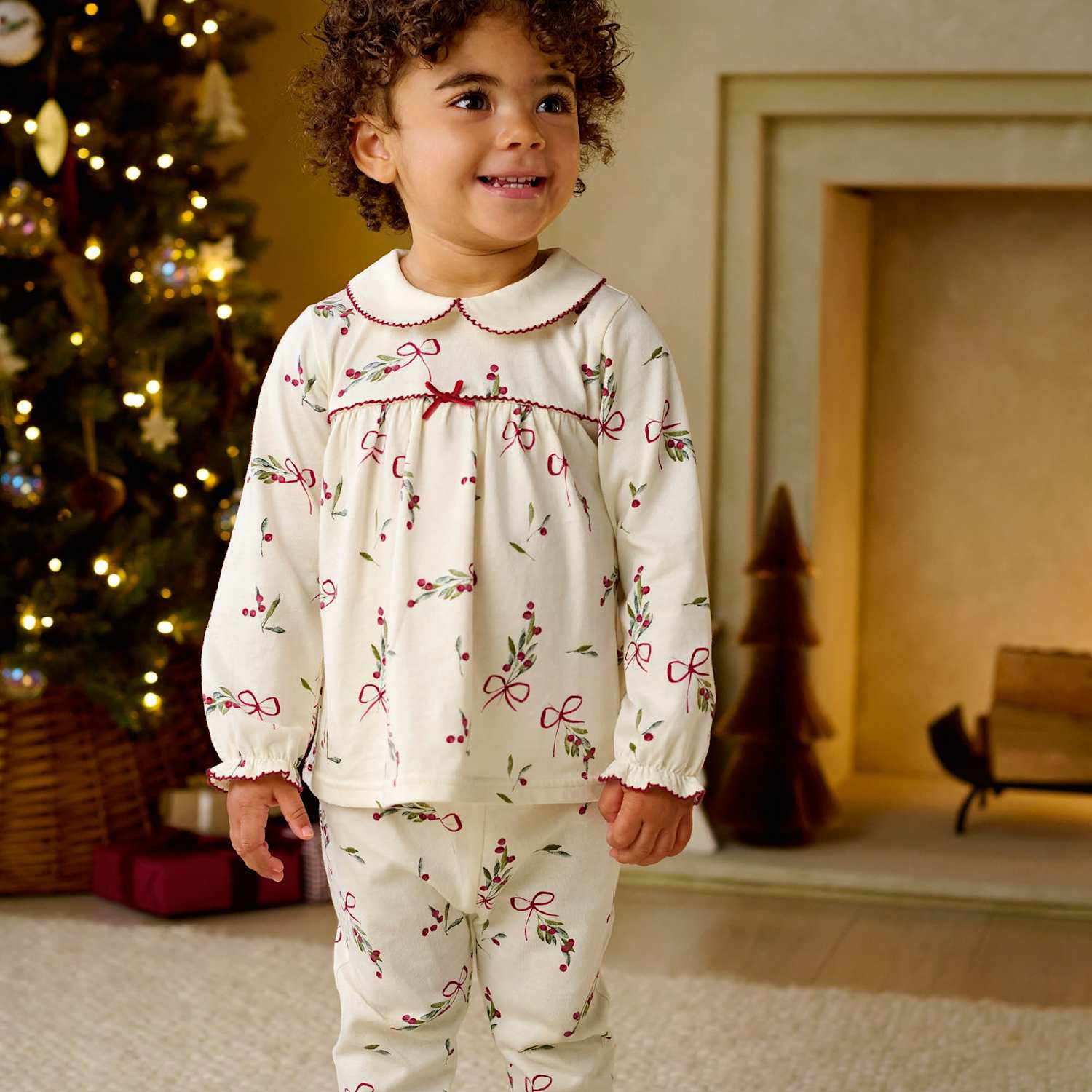 Mamas & Papas Girls Pure Cotton Christmas Pyjama Set - 2-3 Years - White - Available at M&S