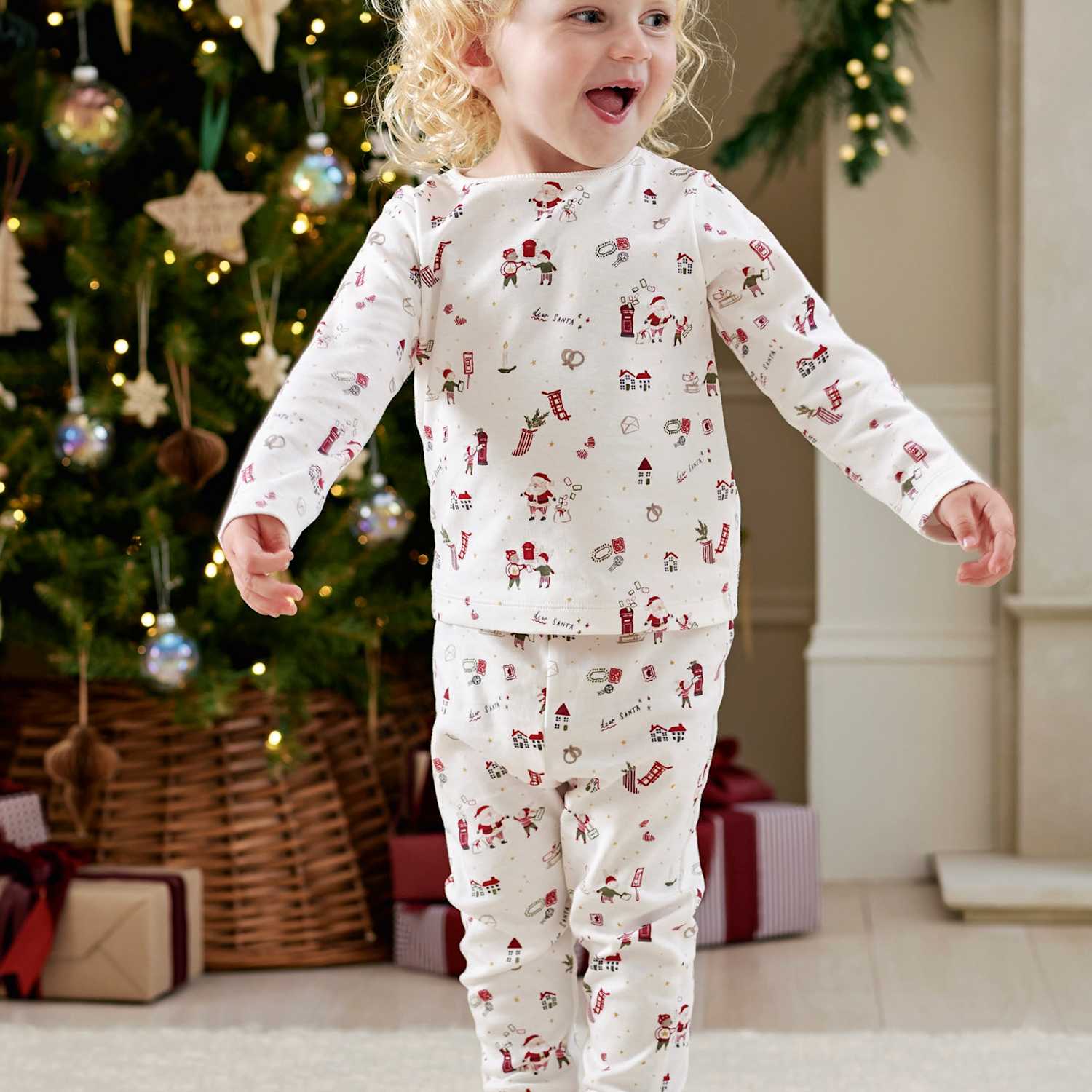 Mamas & Papas Girls Pure Cotton Christmas Pyjama Set - 0-3 Months - White - Available at M&S