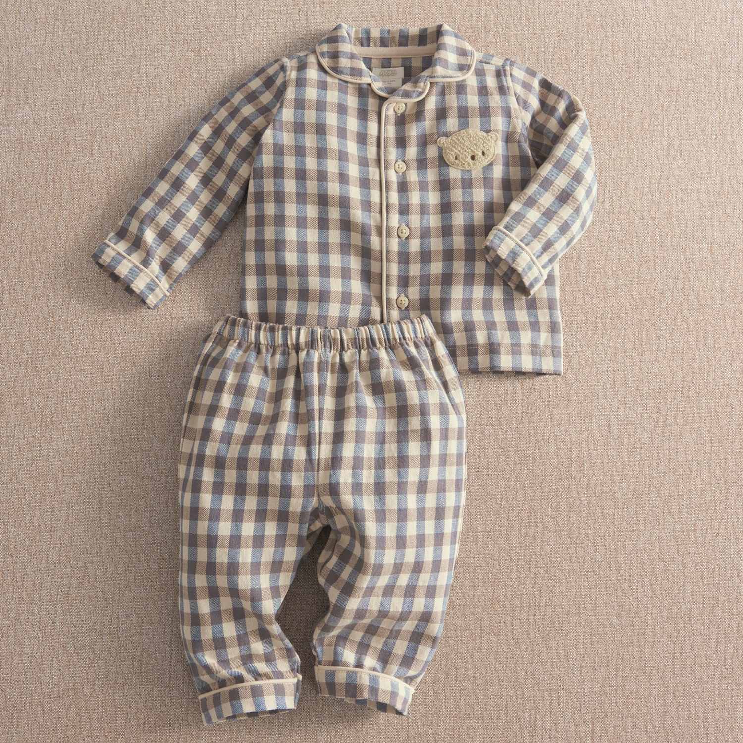 Mamas & Papas Boys Pure Cotton Checked Bear Pyjama Set - 6-9 Months - Brown - Available at M&S
