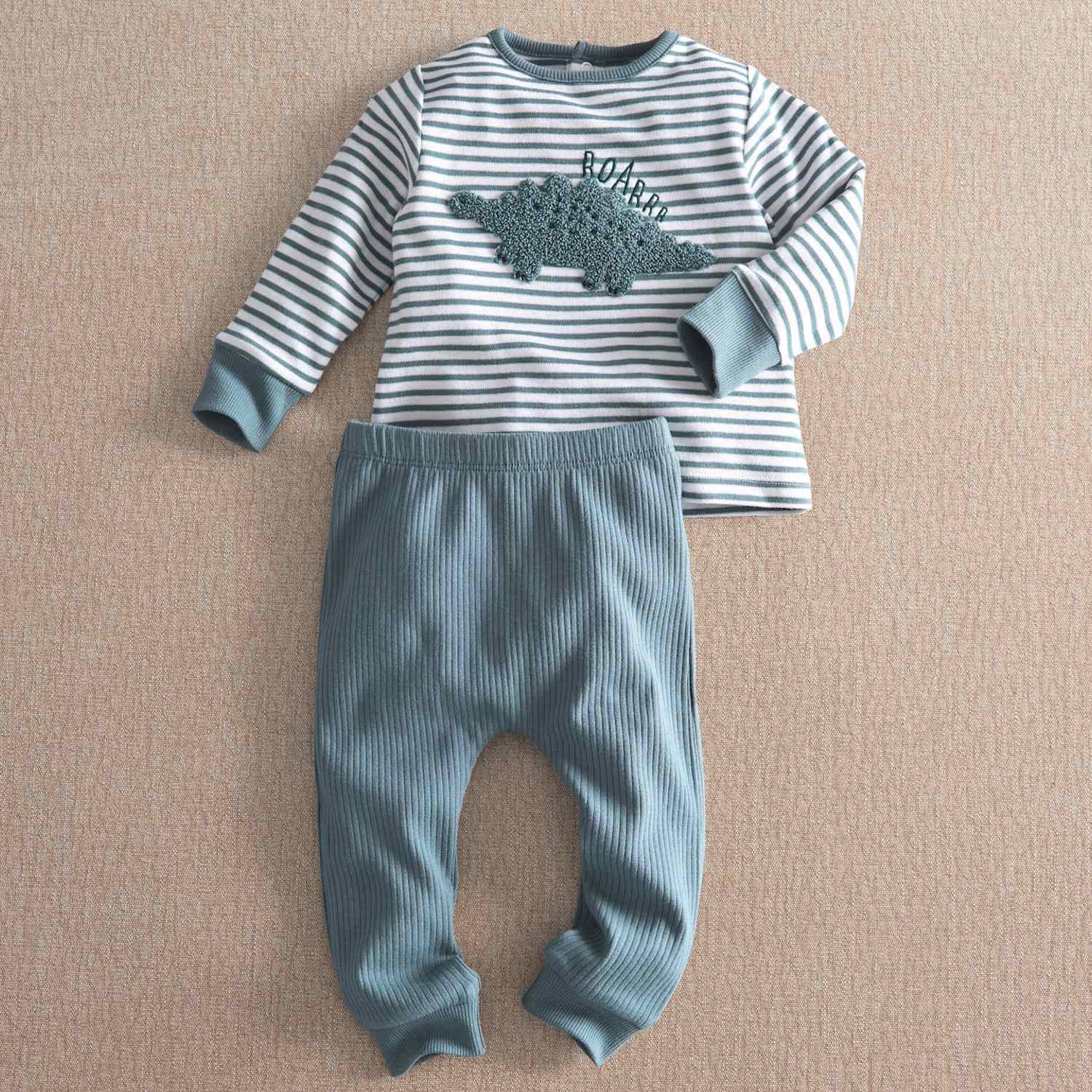 Mamas & Papas Boys Cotton Rich Dinosaur Striped Pyjama Set - 12-18 Months - Blue - Available at M&S