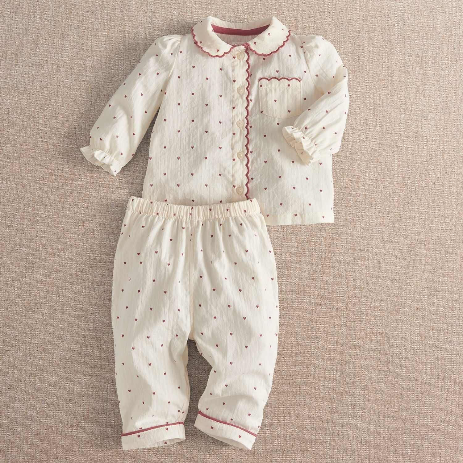 Mamas & Papas Girls Pure Cotton Heart Pyjama Set - 6-9 Months - White - Available at M&S