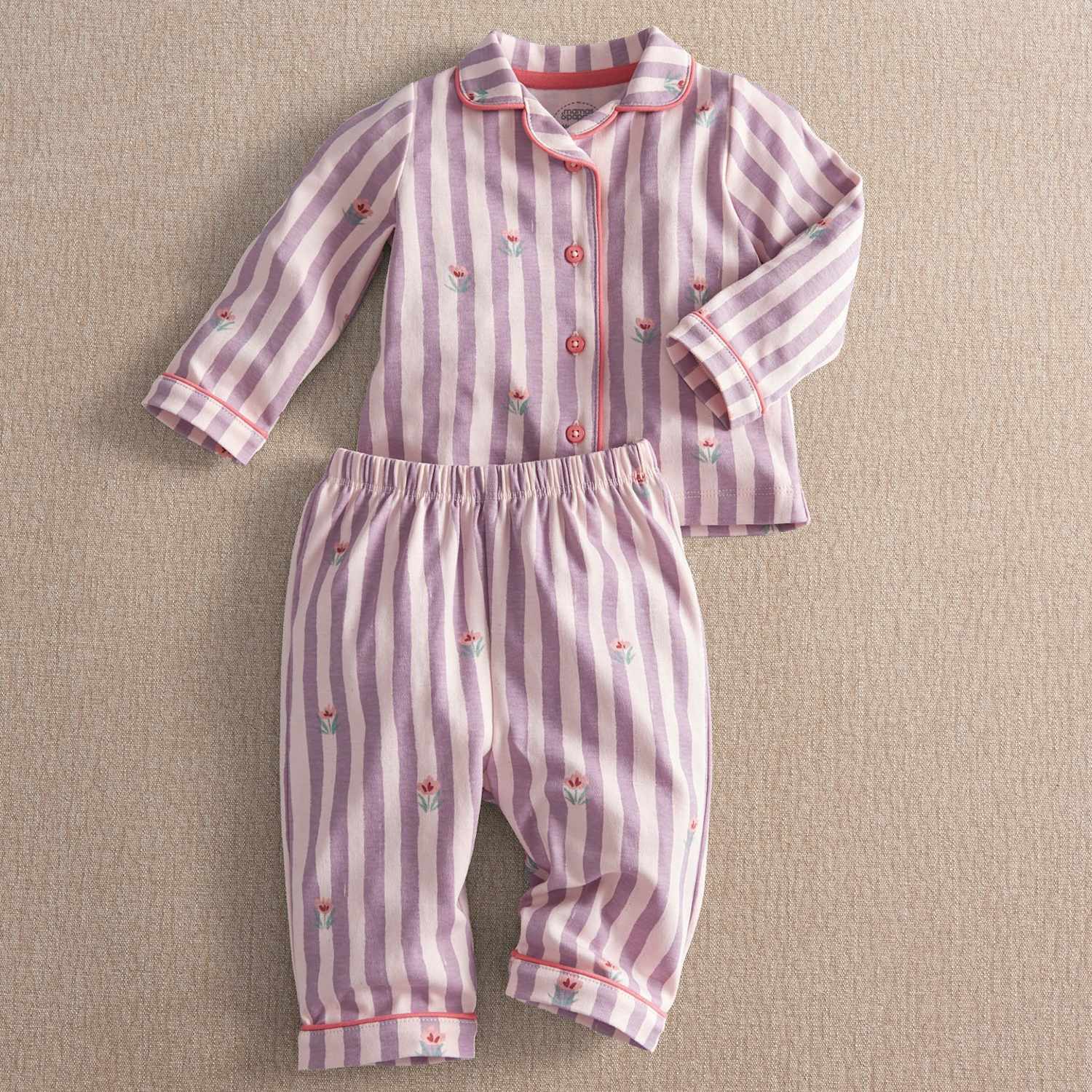 Mamas & Papas Girls Pure Cotton Floral Striped Pyjama Set - 18-24 Months - Pink - Available at M&S