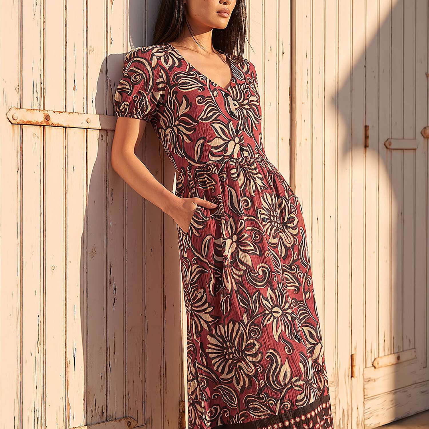 Roman Women's Border Print Dress - 10 - Copper - Available at M&S