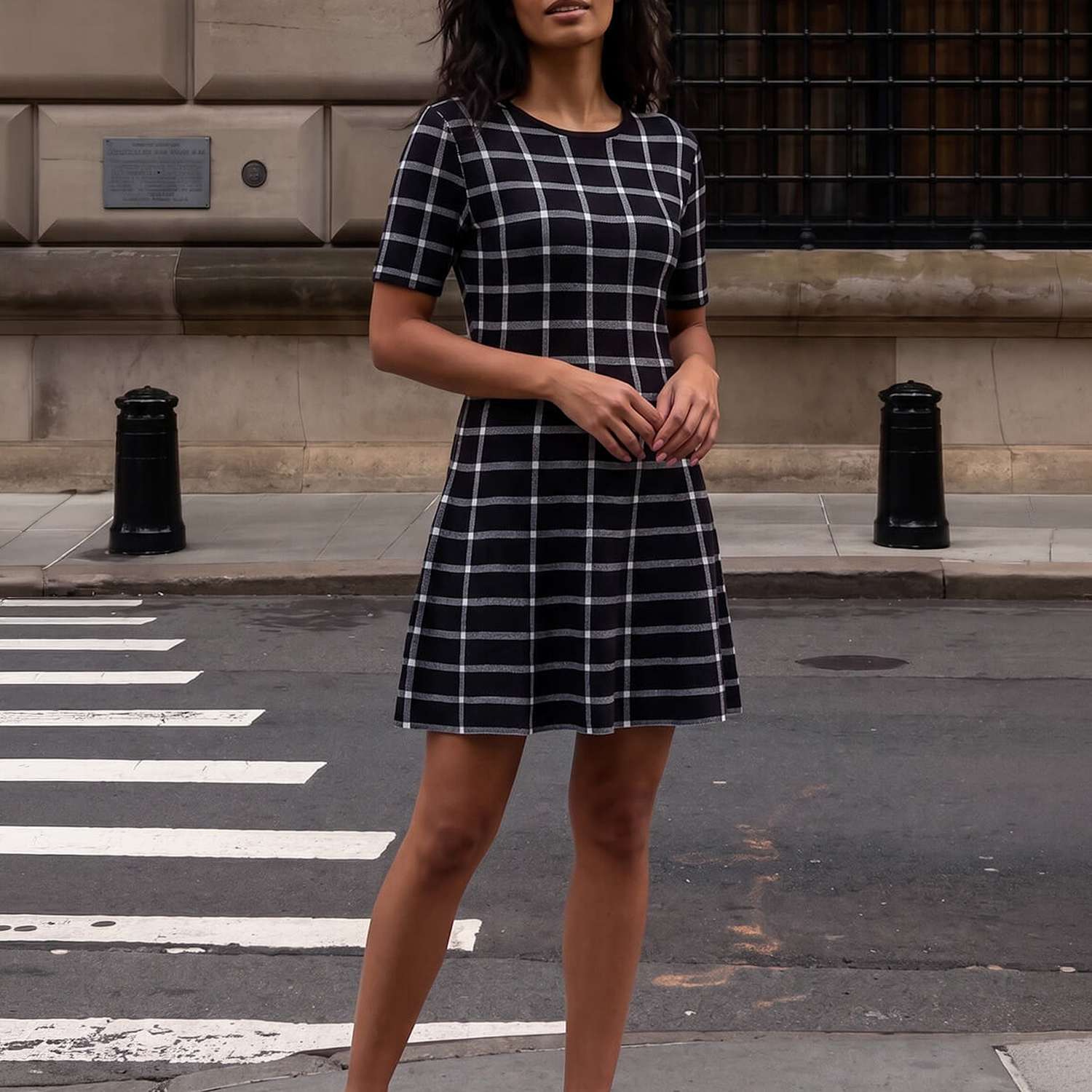 Roman Women's Checked Knee Length Dress - 20 - Black Mix - Available at M&S