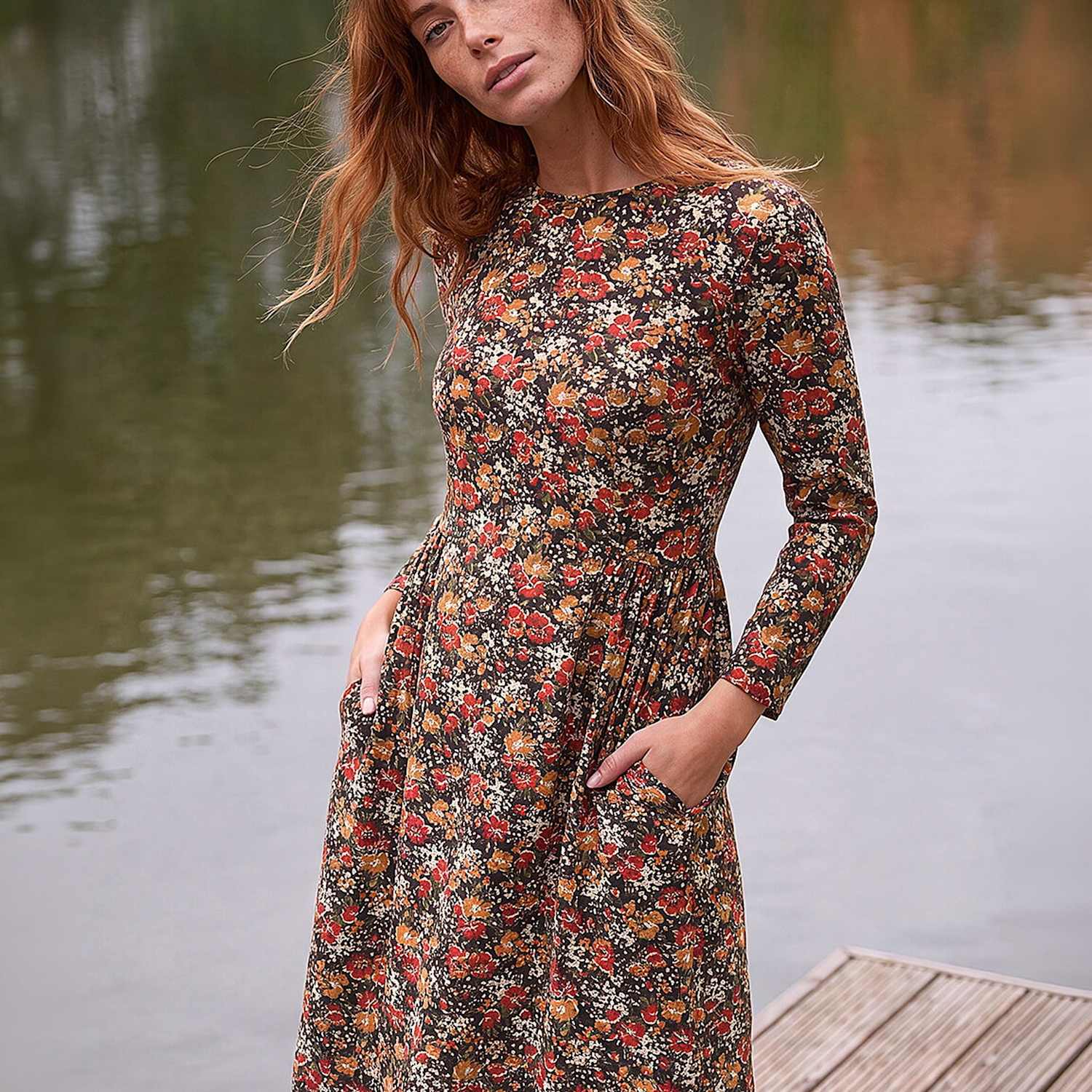 Roman Women's Floral Side Ruched Dress - 20 - Orange Mix - Available at M&S