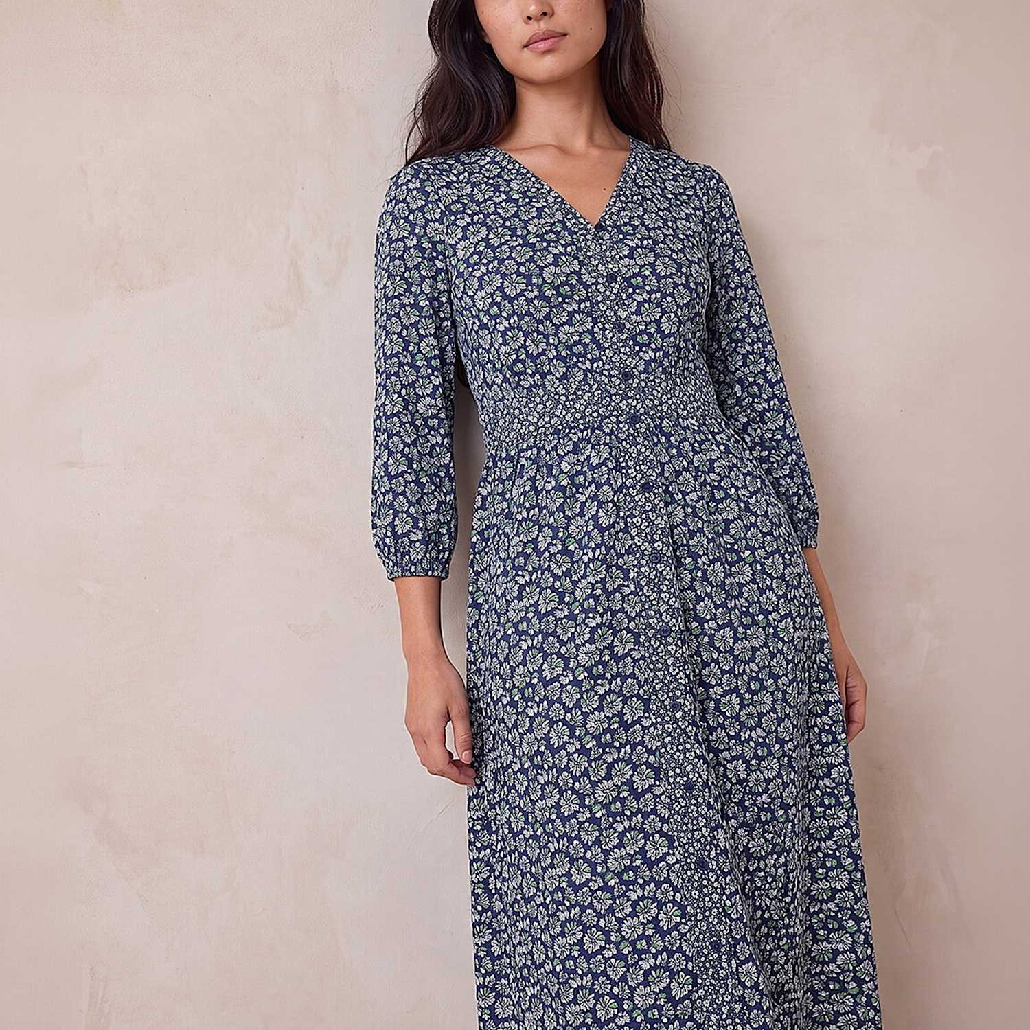 Roman Women's Petite Floral Print Midi Dress - 12 - Navy Mix - Available at M&S
