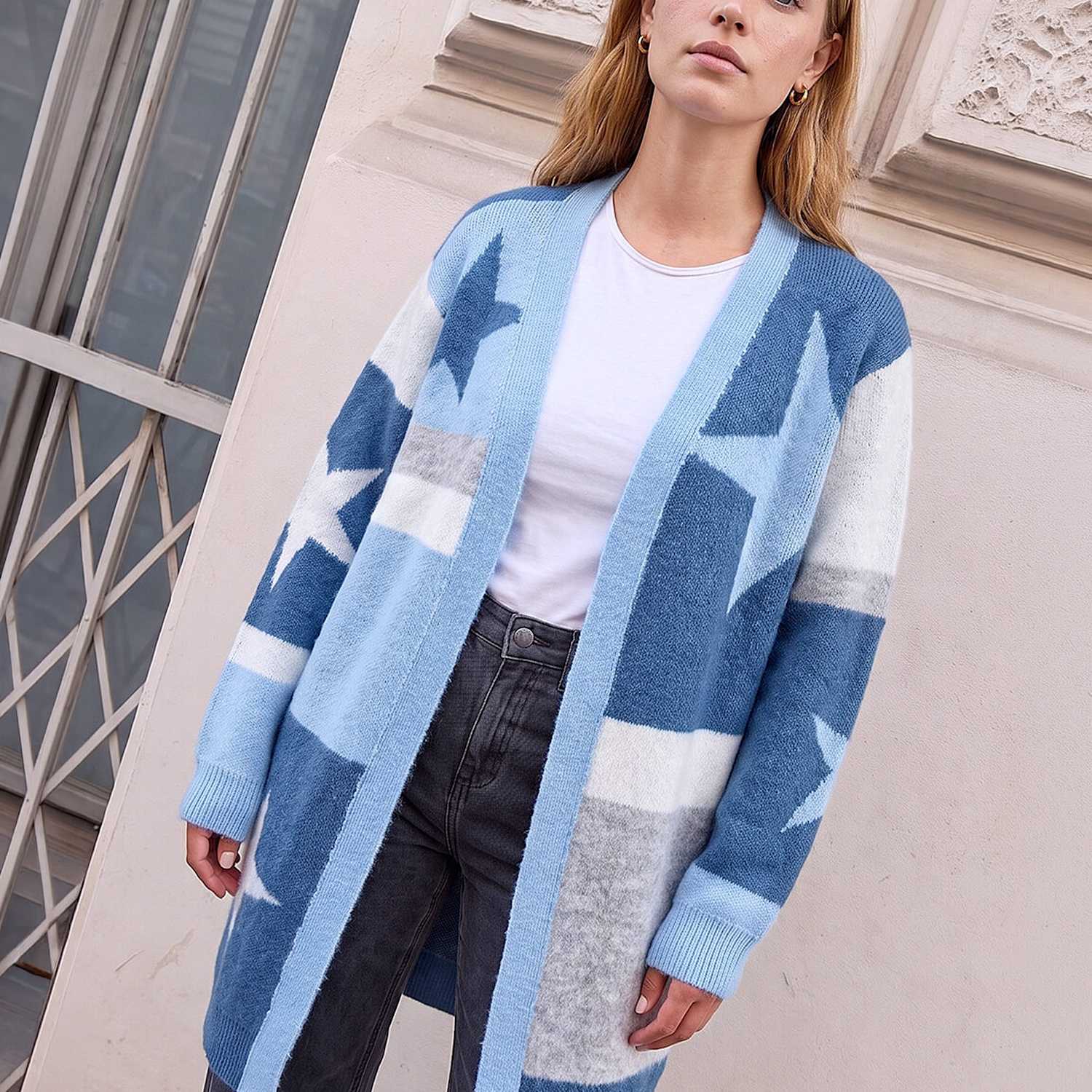 Roman Women's Colour Block Star Cardigan - 10 - Blue Mix - Available at M&S
