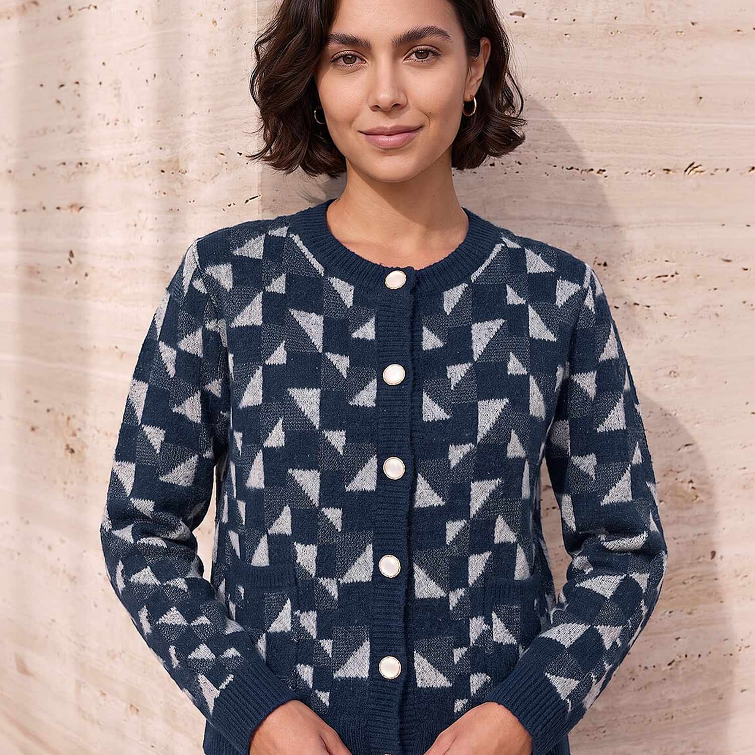 Roman Women's Abstract Pattern Cardigan - 18 - Navy Mix - Available at M&S