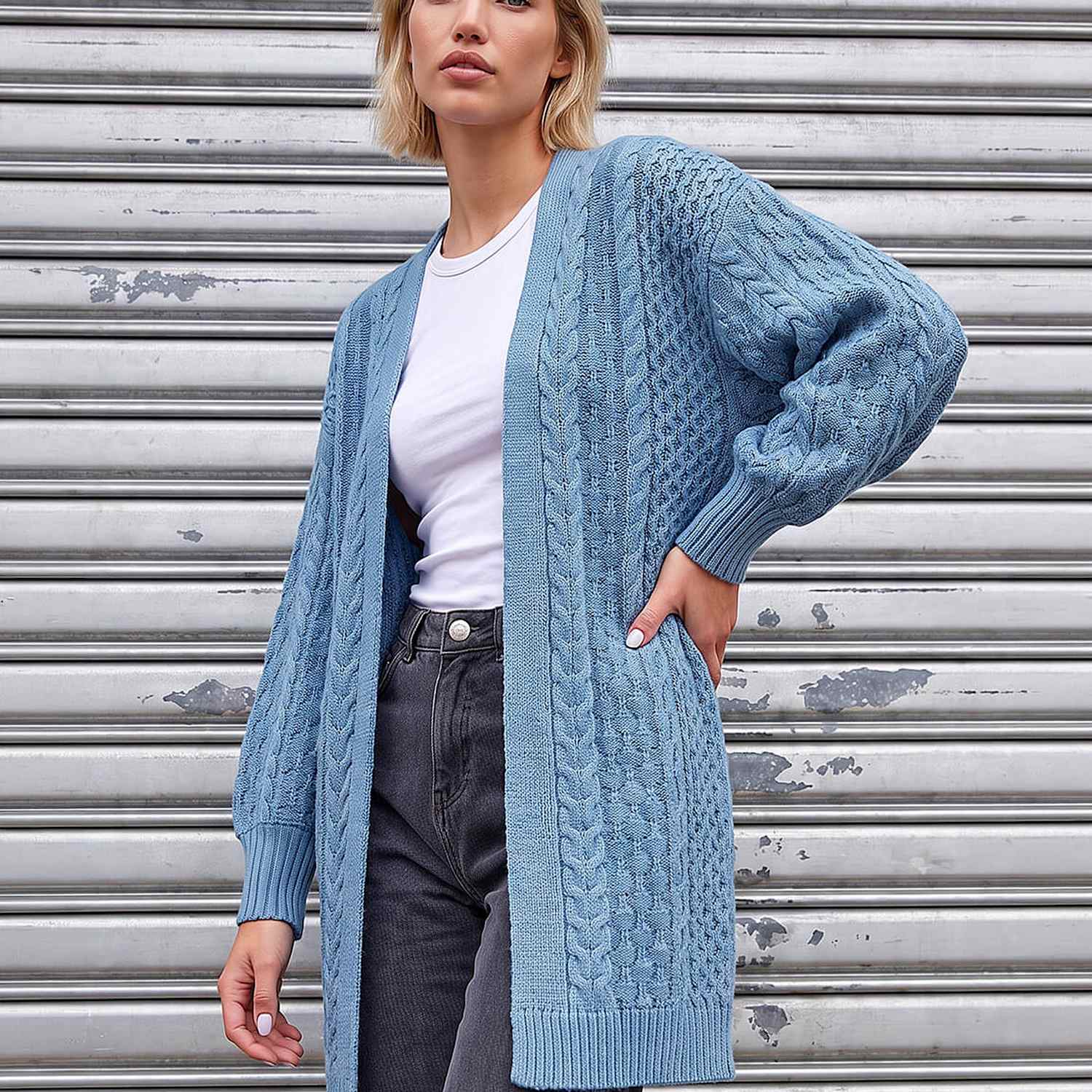 Roman Women's Chunky Cable Knit Cardigan - 16 - Blue Mix - Available at M&S
