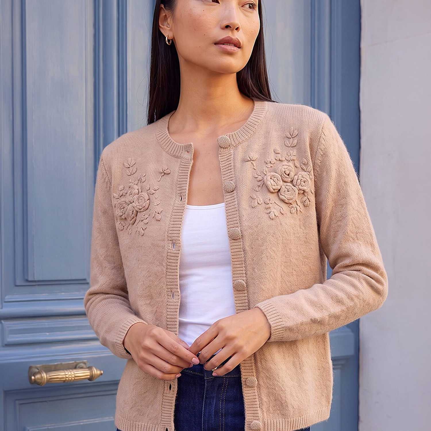 Roman Women's Floral Corsage Cardigan - 12 - Cream Mix - Available at M&S