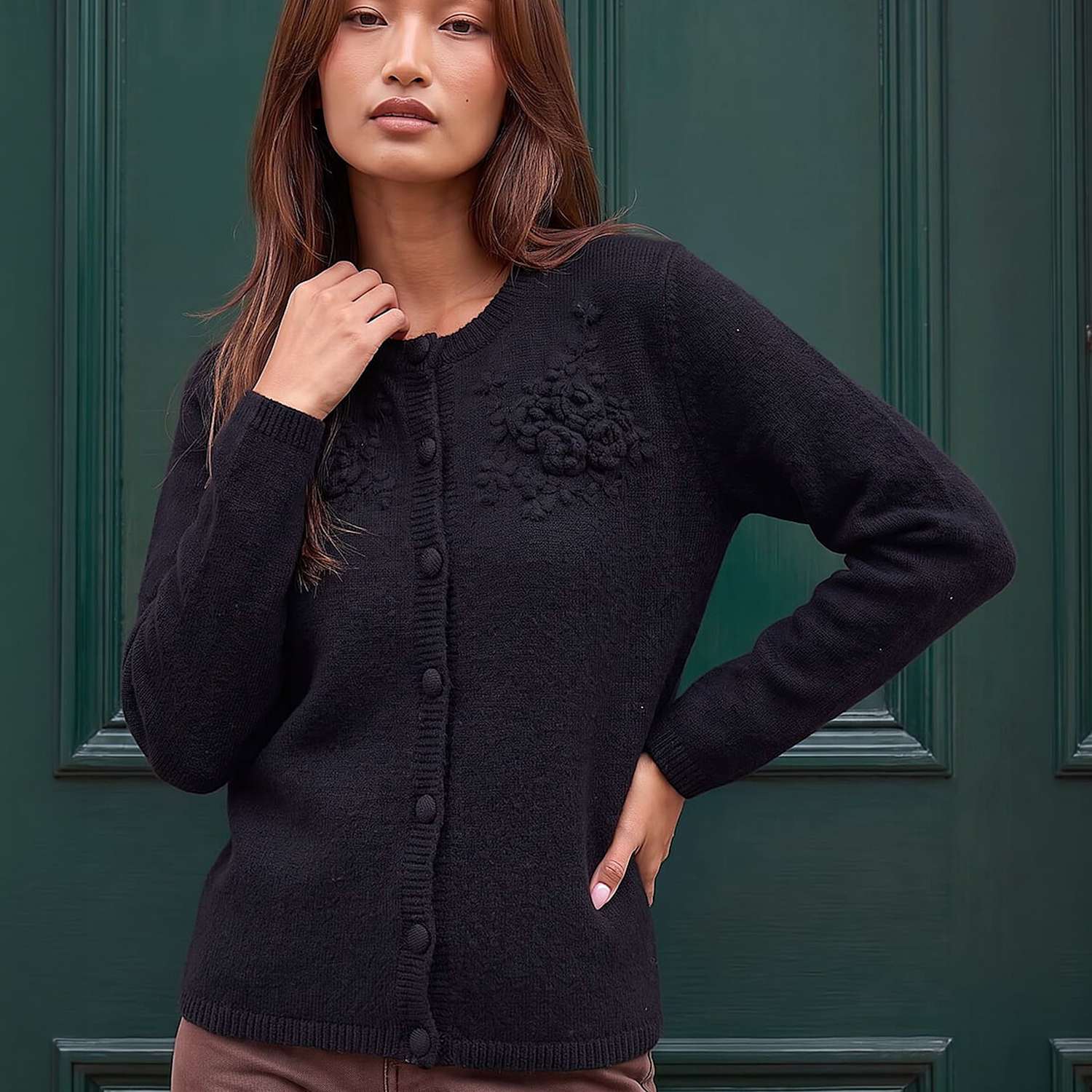 Roman Women's Floral Corsage Cardigan - 18 - Black Mix - Available at M&S