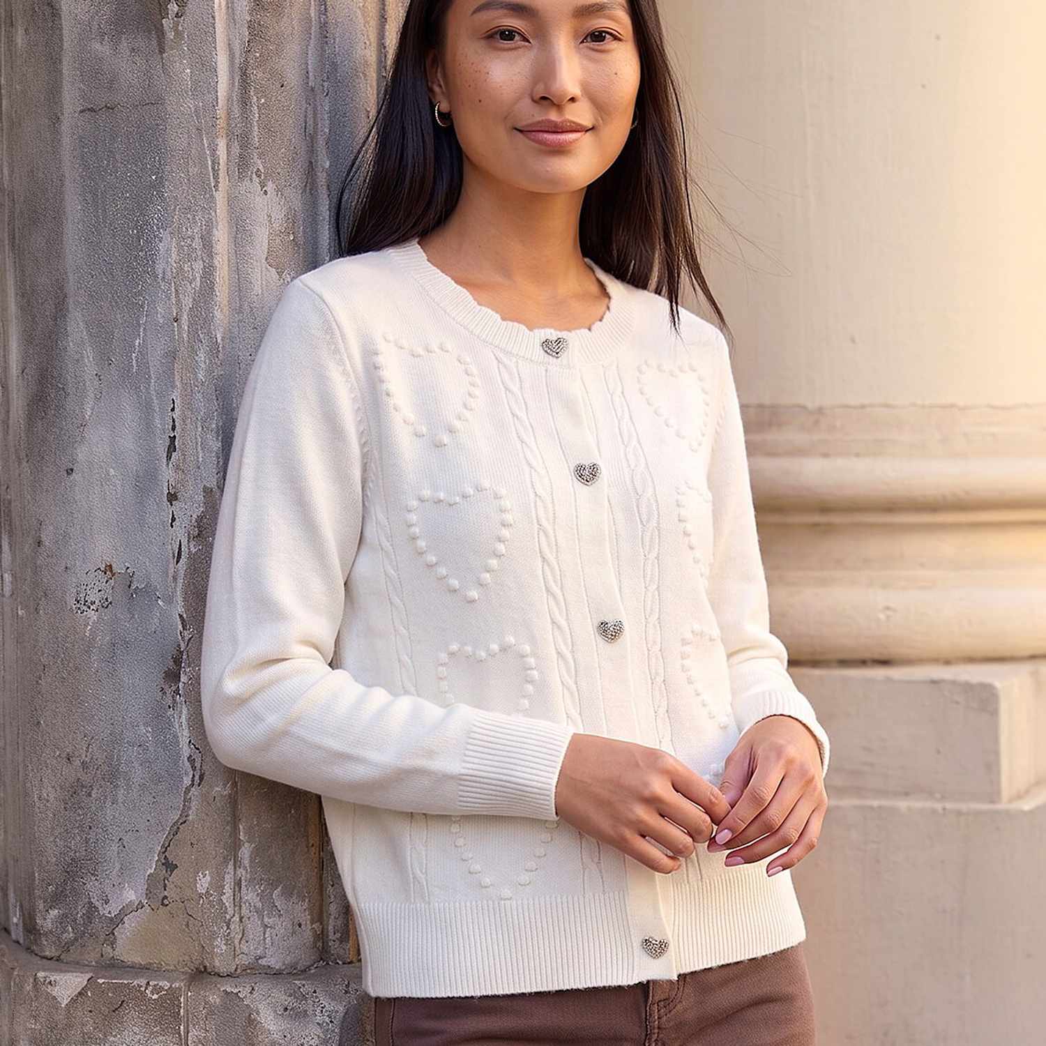 Roman Women's Heart Stitch Cardigan - 14 - Ivory Mix - Available at M&S